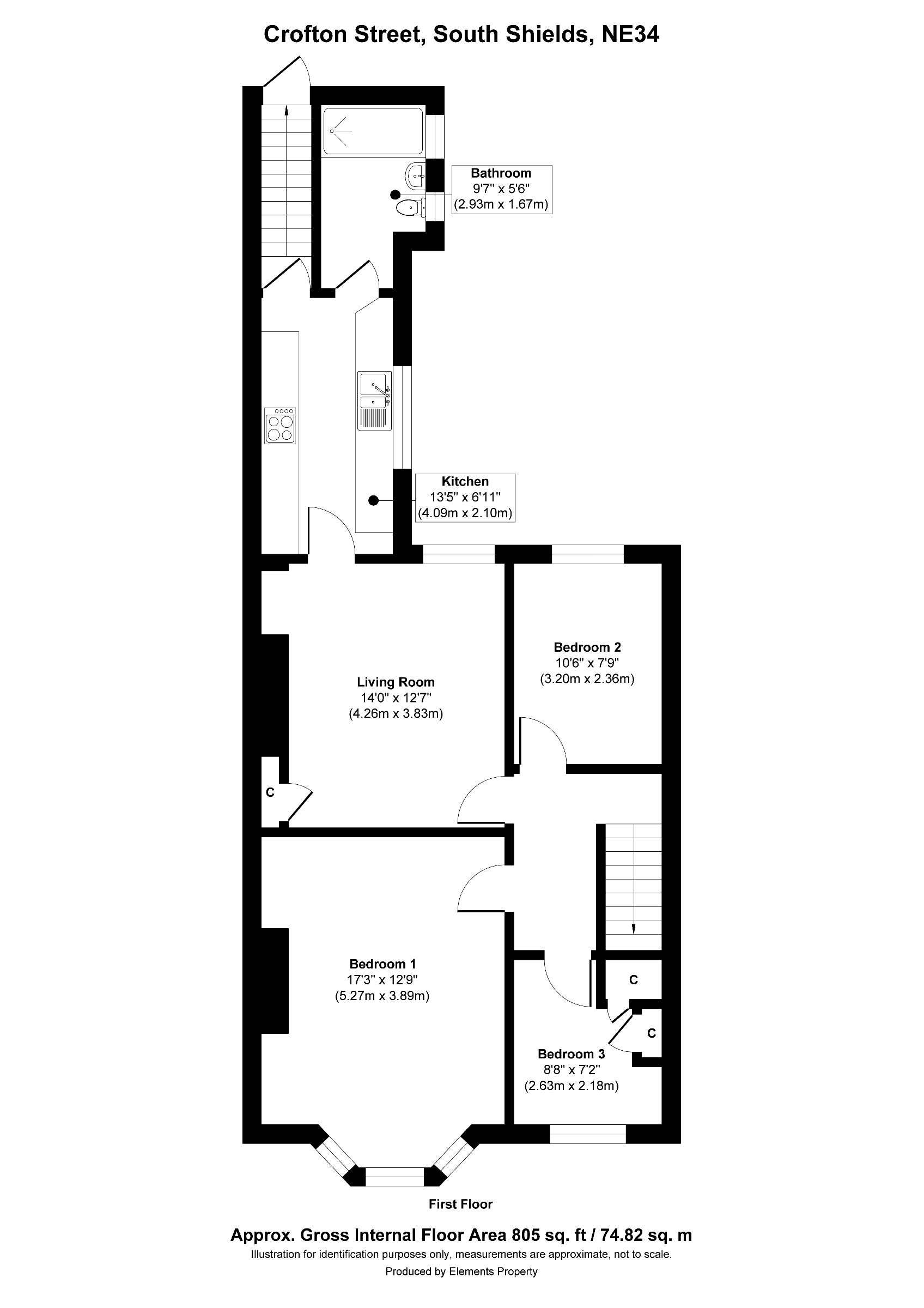 3 bed flat to rent in Crofton Street, South Shields - Property floorplan