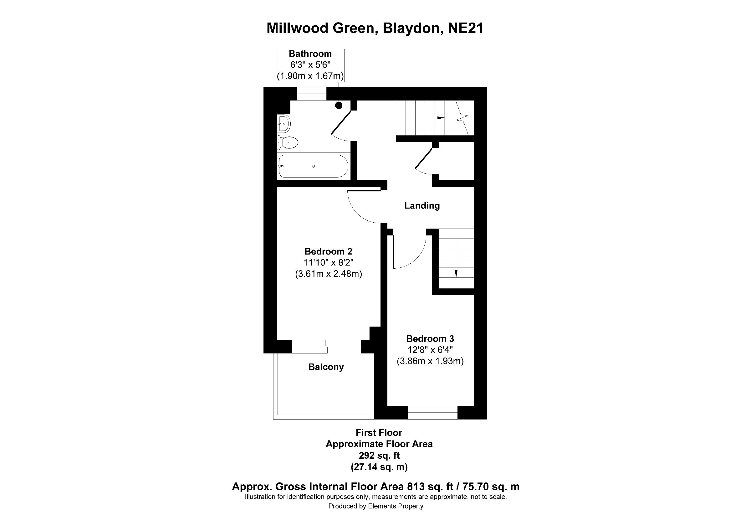 3 bed end of terrace house to rent in Millwood Green, Blaydon-on-Tyne - Property floorplan