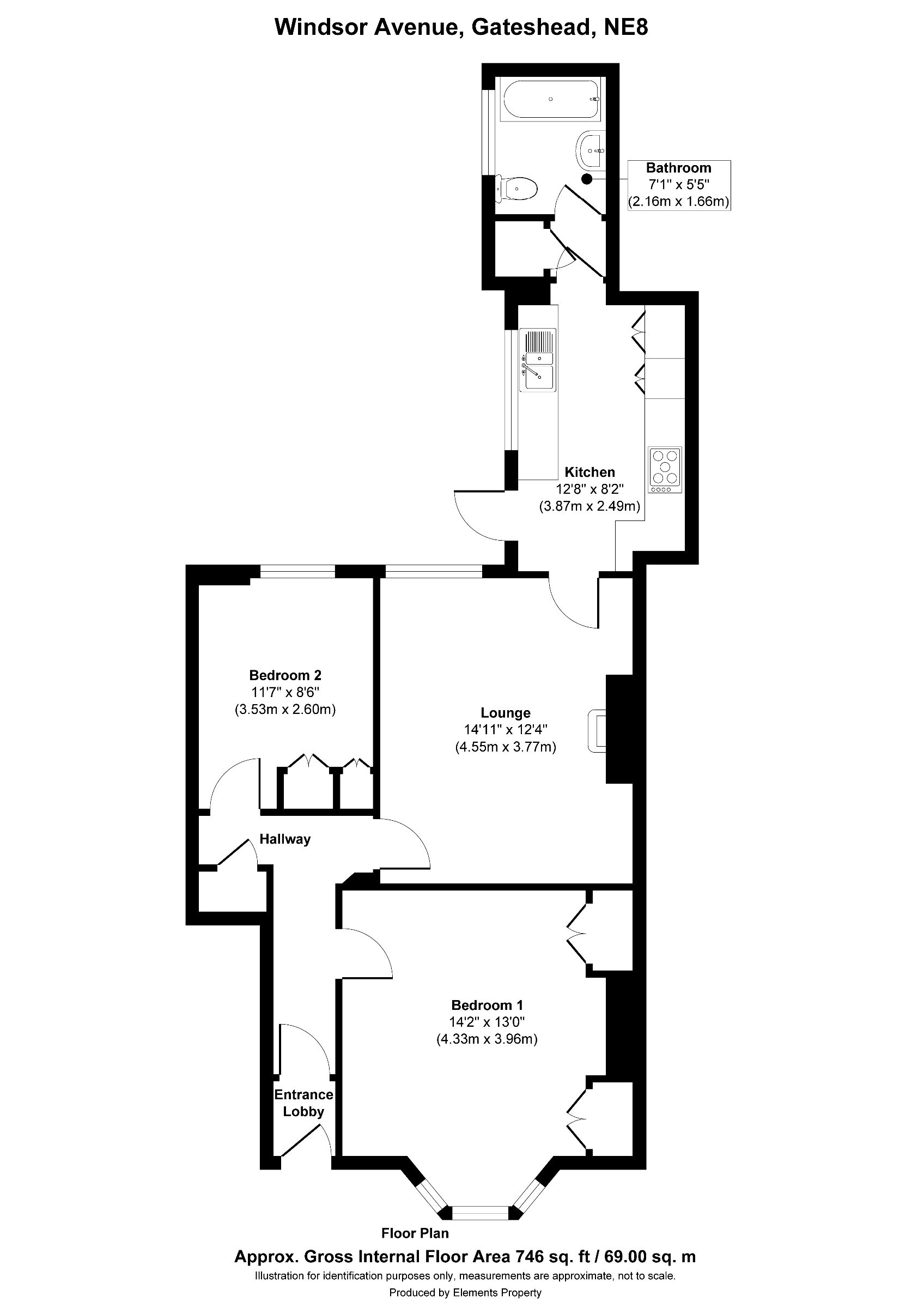 2 bed flat to rent in Windsor Avenue, Gateshead - Property floorplan