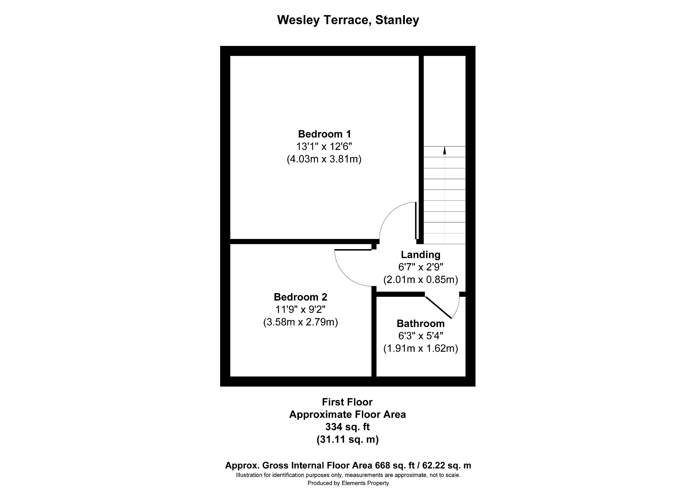 2 bed terraced house for sale in Wesley Terrace, Stanley - Property floorplan