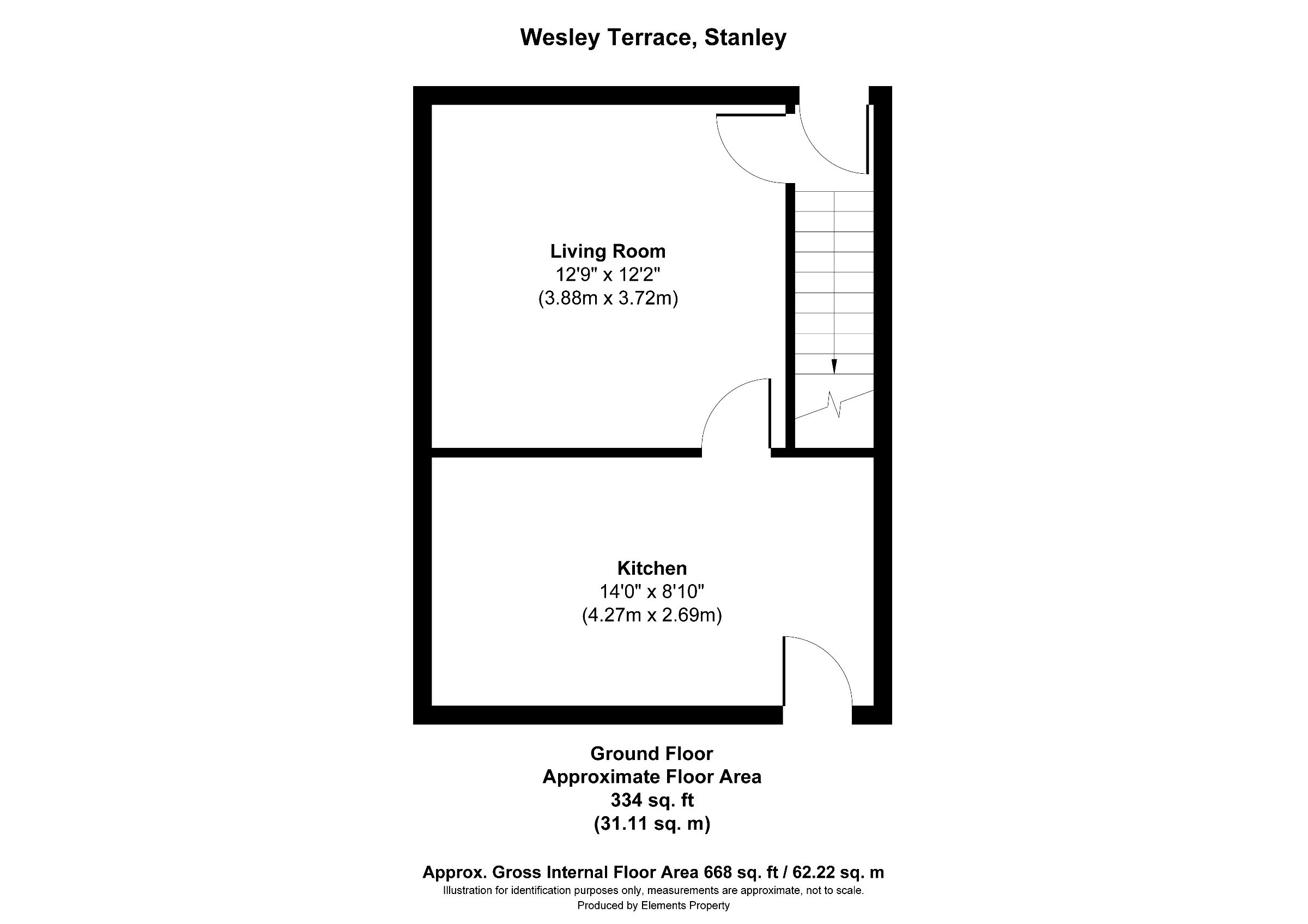 2 bed terraced house for sale in Wesley Terrace, Stanley - Property floorplan