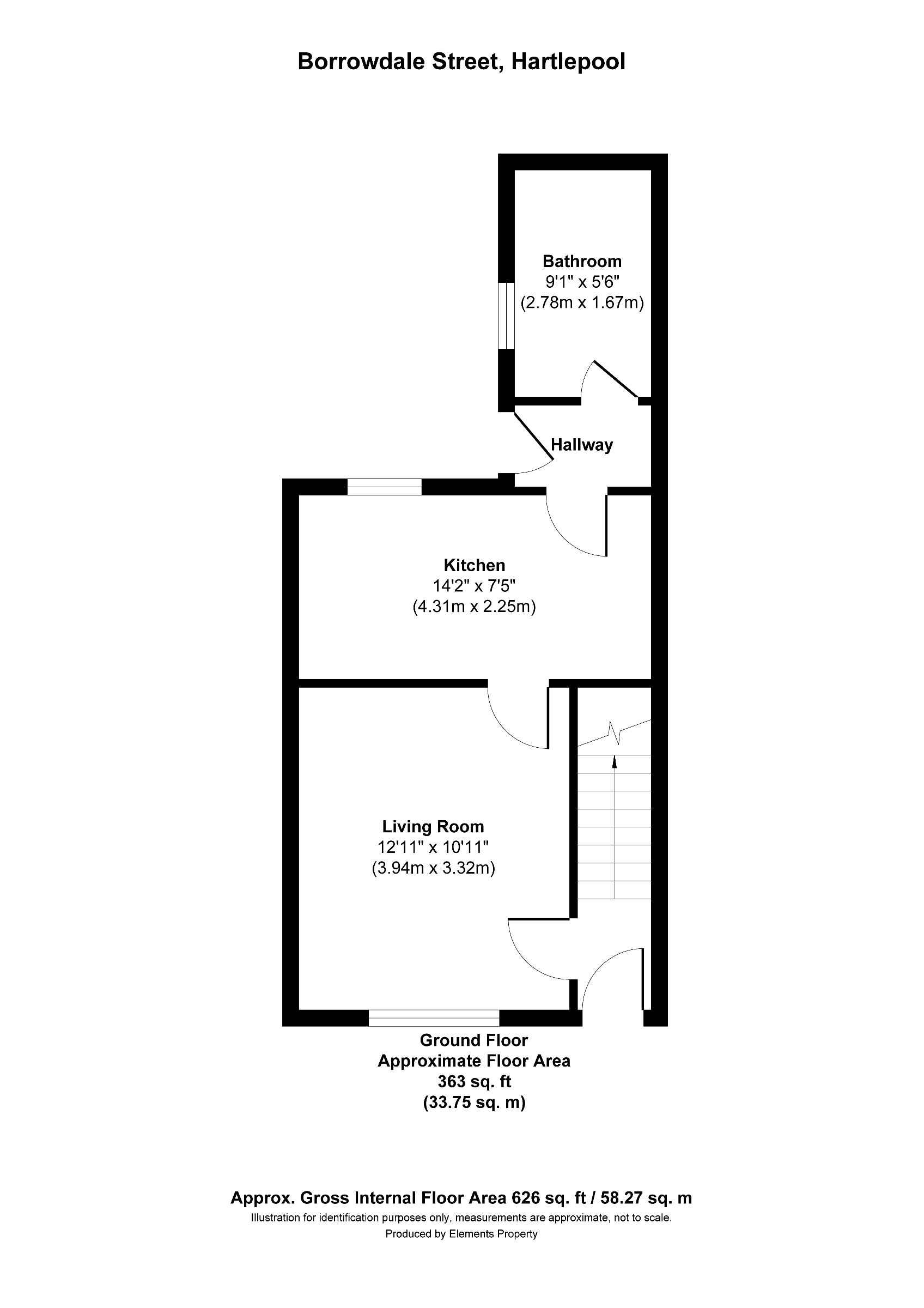 3 bed terraced house for sale in Borrowdale Street, Hartlepool - Property floorplan