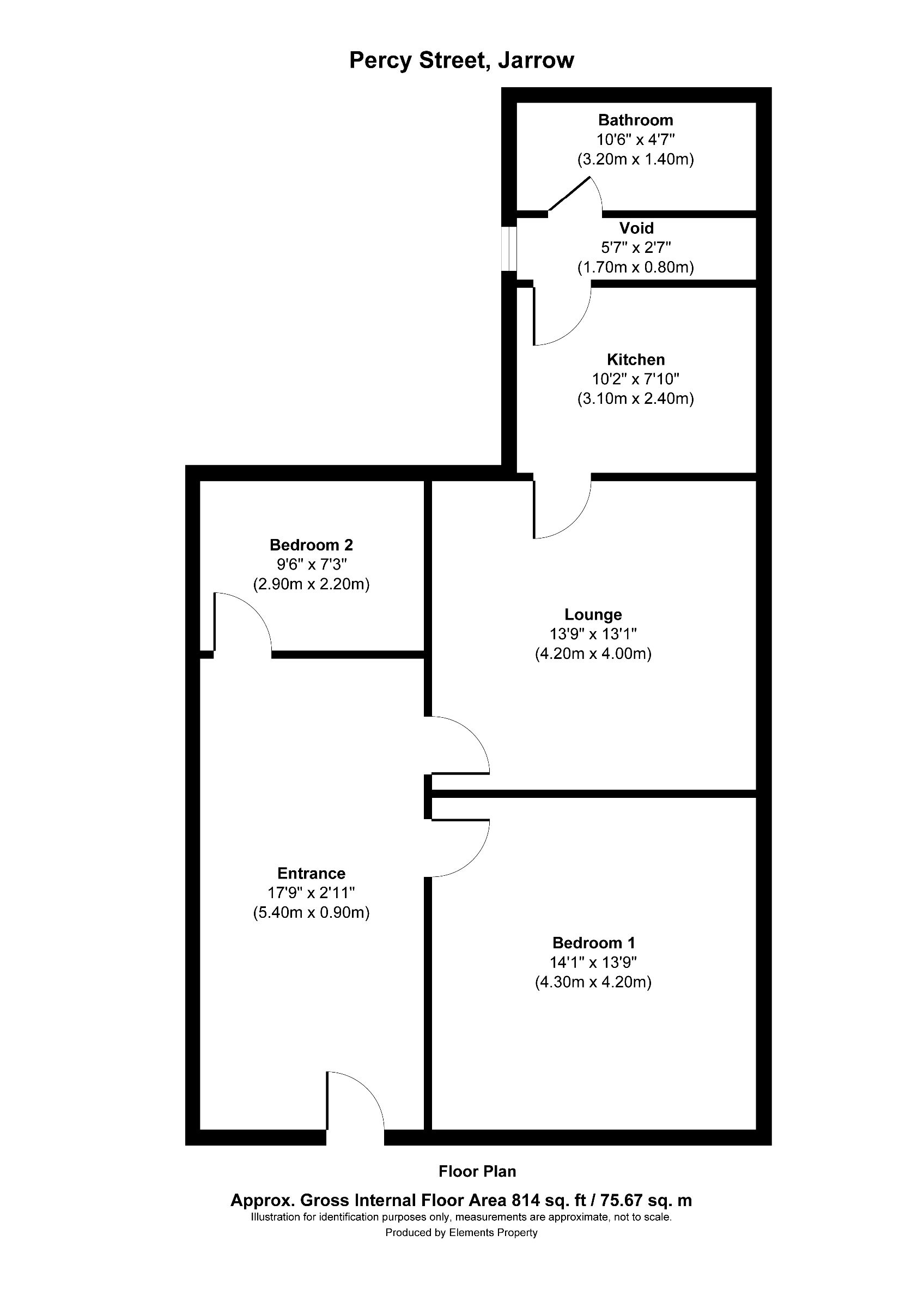 2 bed ground floor flat for sale in Percy Street, Jarrow - Property floorplan