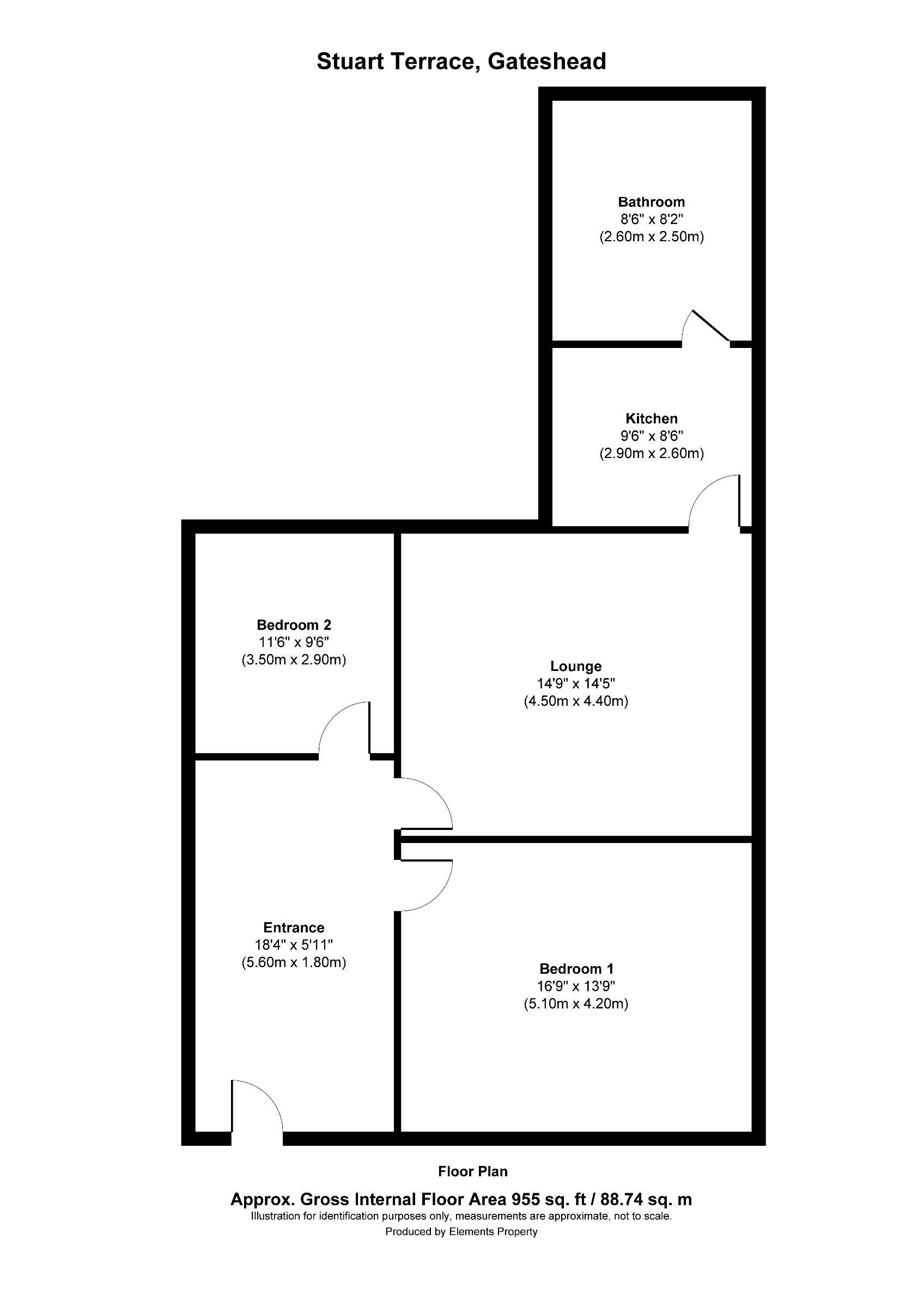 2 bed ground floor flat for sale in Stuart Terrace, Gateshead - Property floorplan
