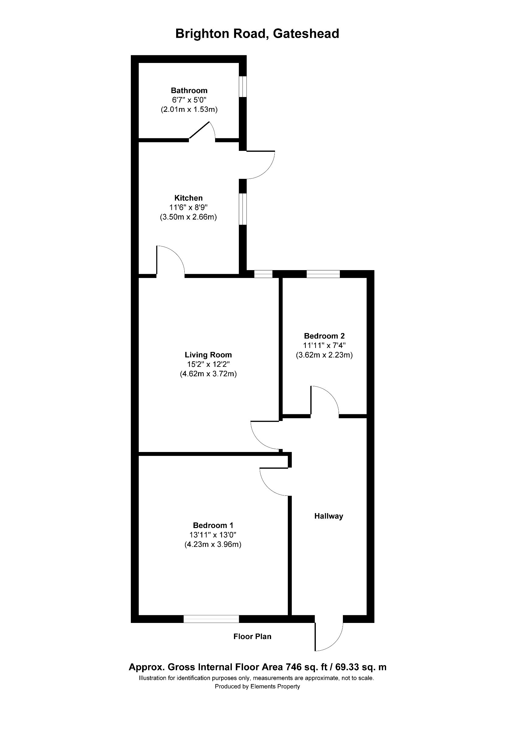 2 bed ground floor flat for sale in Brighton Road, Gateshead - Property floorplan