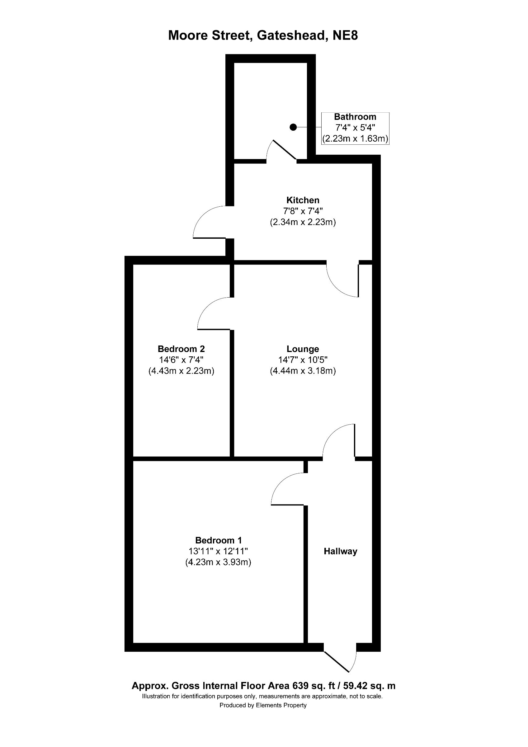 2 bed ground floor flat for sale in Moore Street, Gateshead - Property floorplan