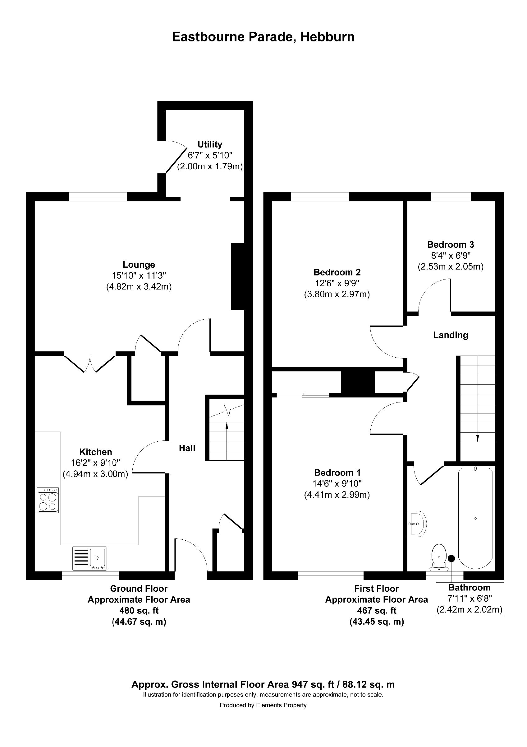 3 bed terraced house for sale in Eastbourne Parade, Hebburn - Property floorplan