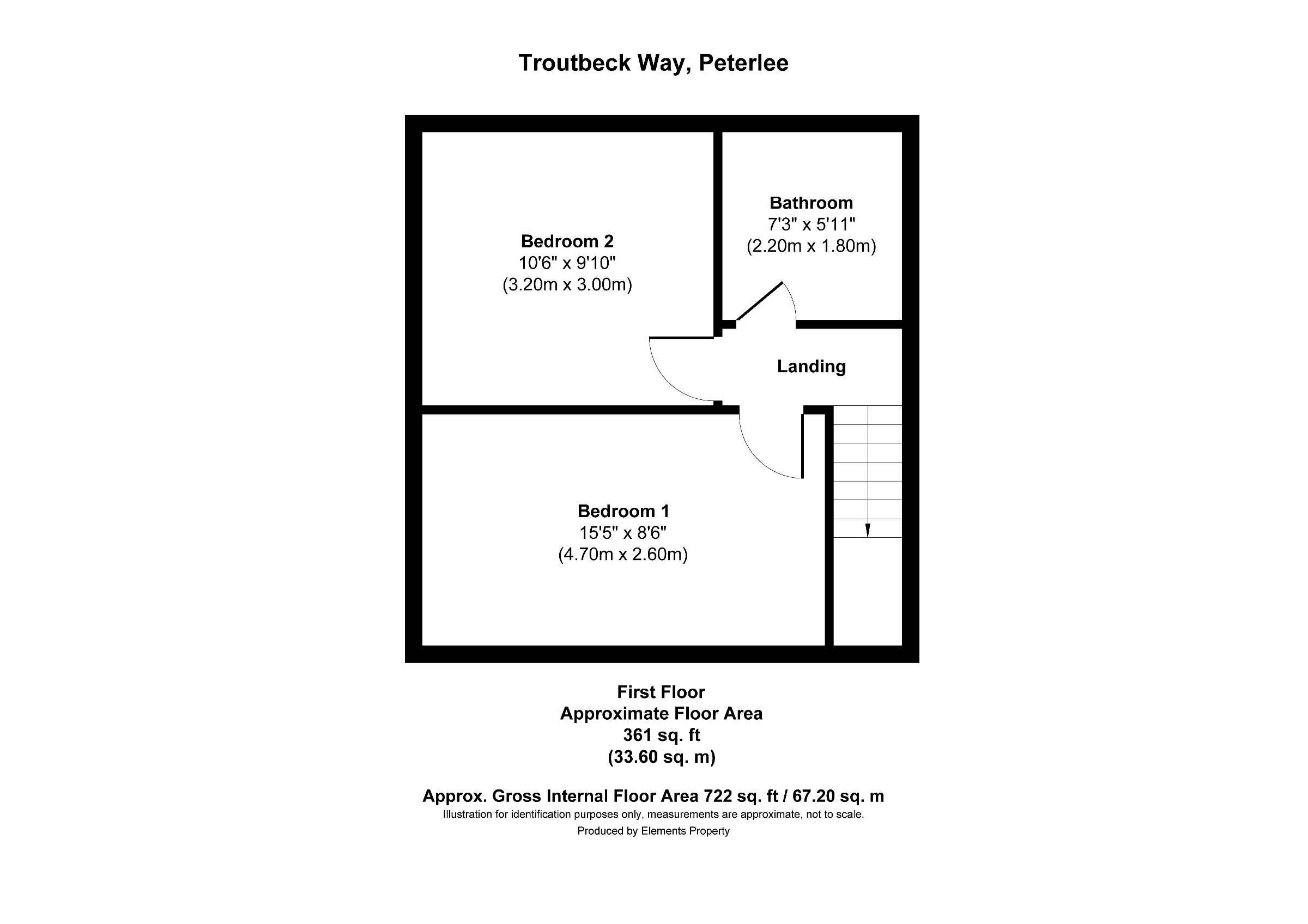 2 bed terraced house to rent in Troutbeck Way, County Durham - Property floorplan