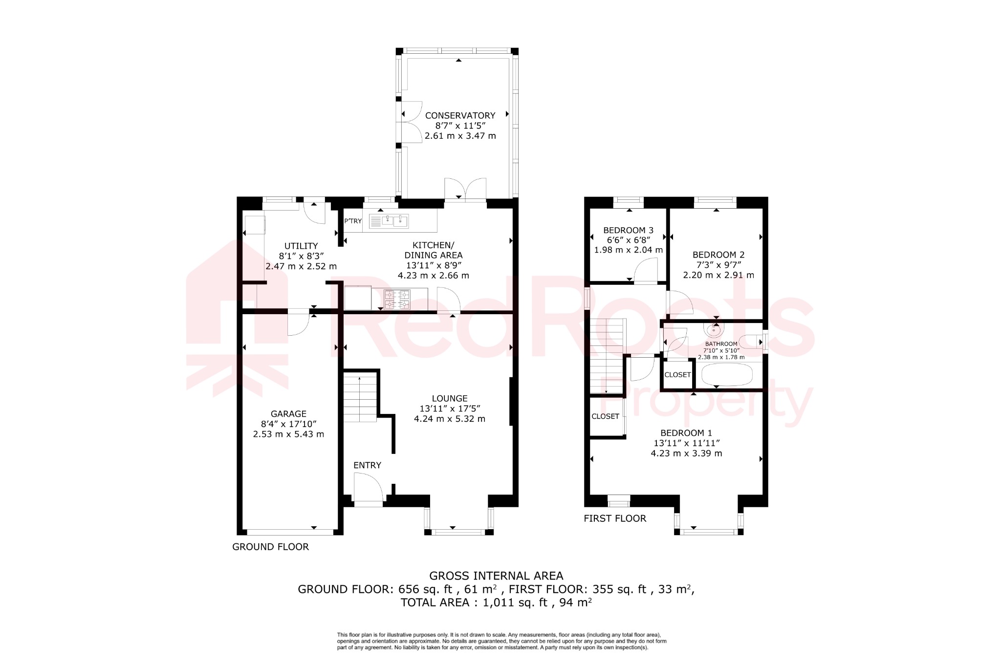 3 bed link detached house for sale in 2 Trent Close, Edlington, Doncaster, DN12 - Property floorplan