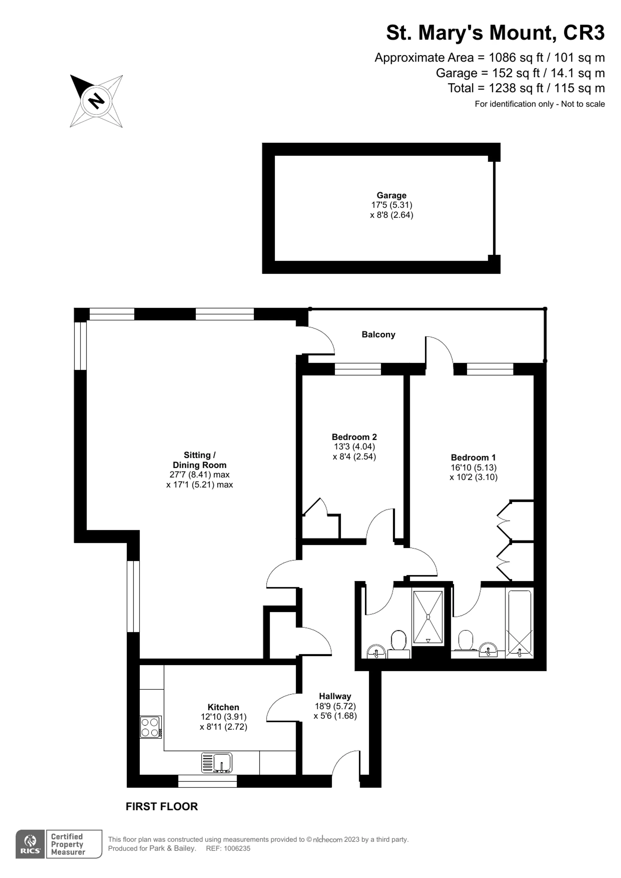 2 bed flat for sale in St. Mary's Mount, Caterham - Property floorplan