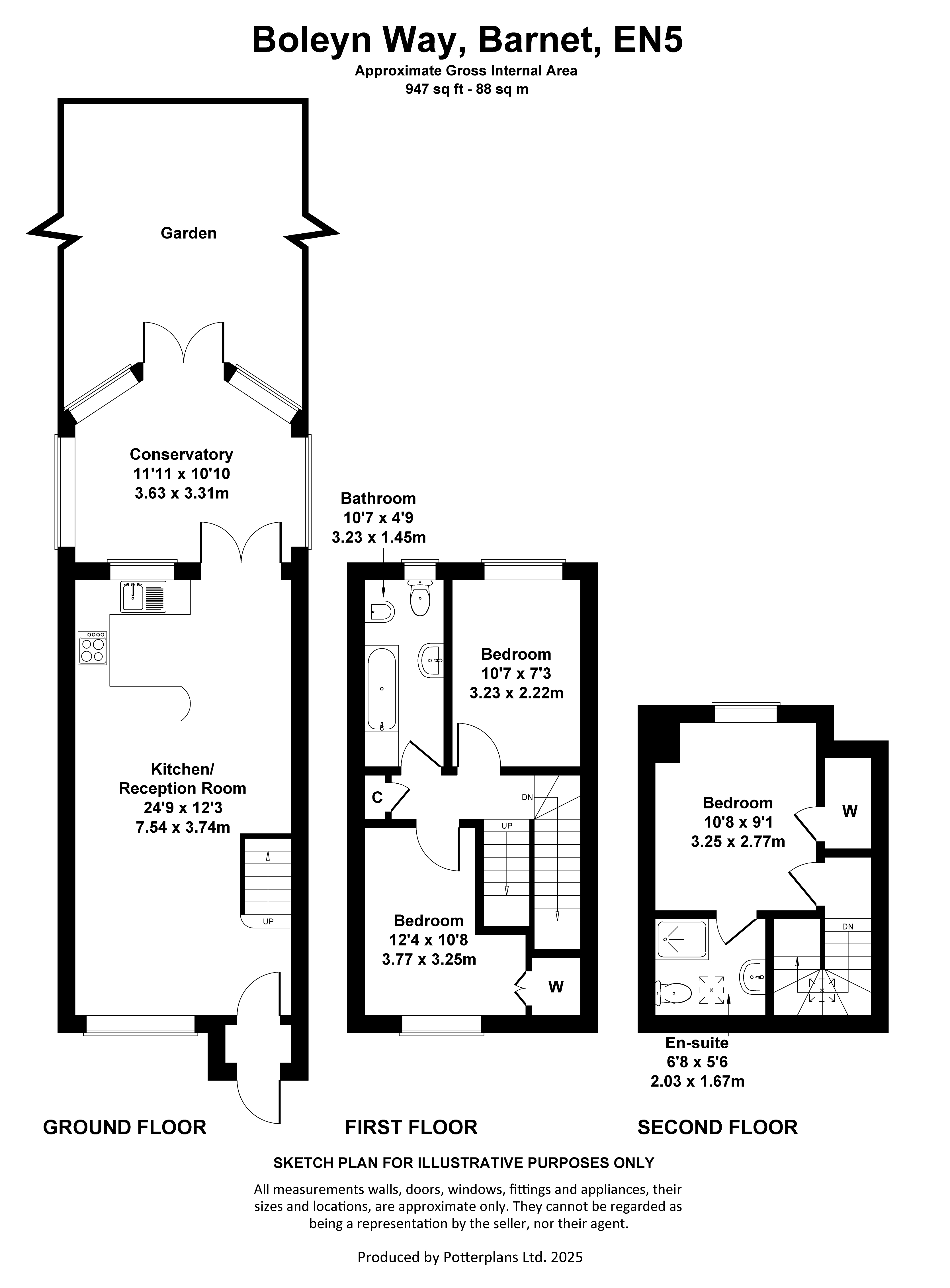 3 bed terraced house for sale in Boleyn Way, New Barnet - Property Floorplan