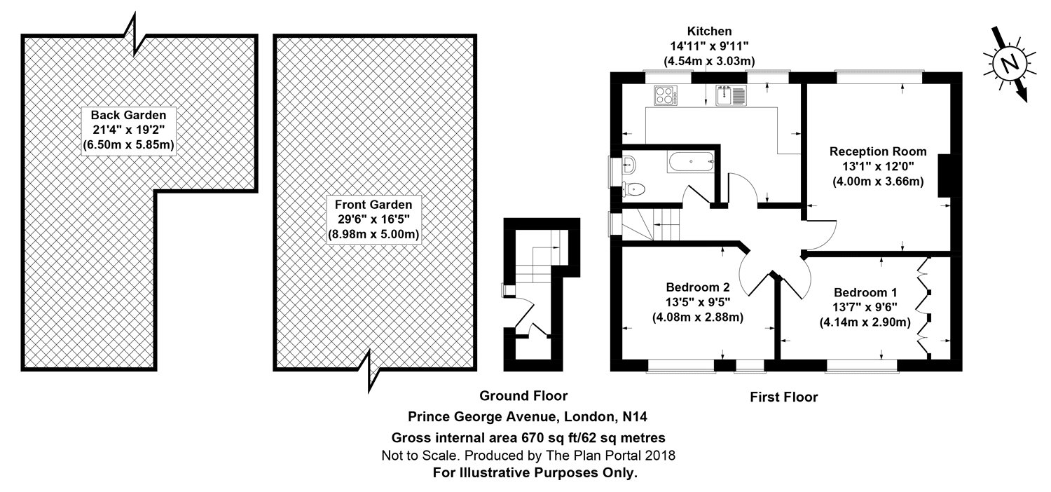 2 bed maisonette for sale in Prince George Avenue, Oakwood - Property Floorplan