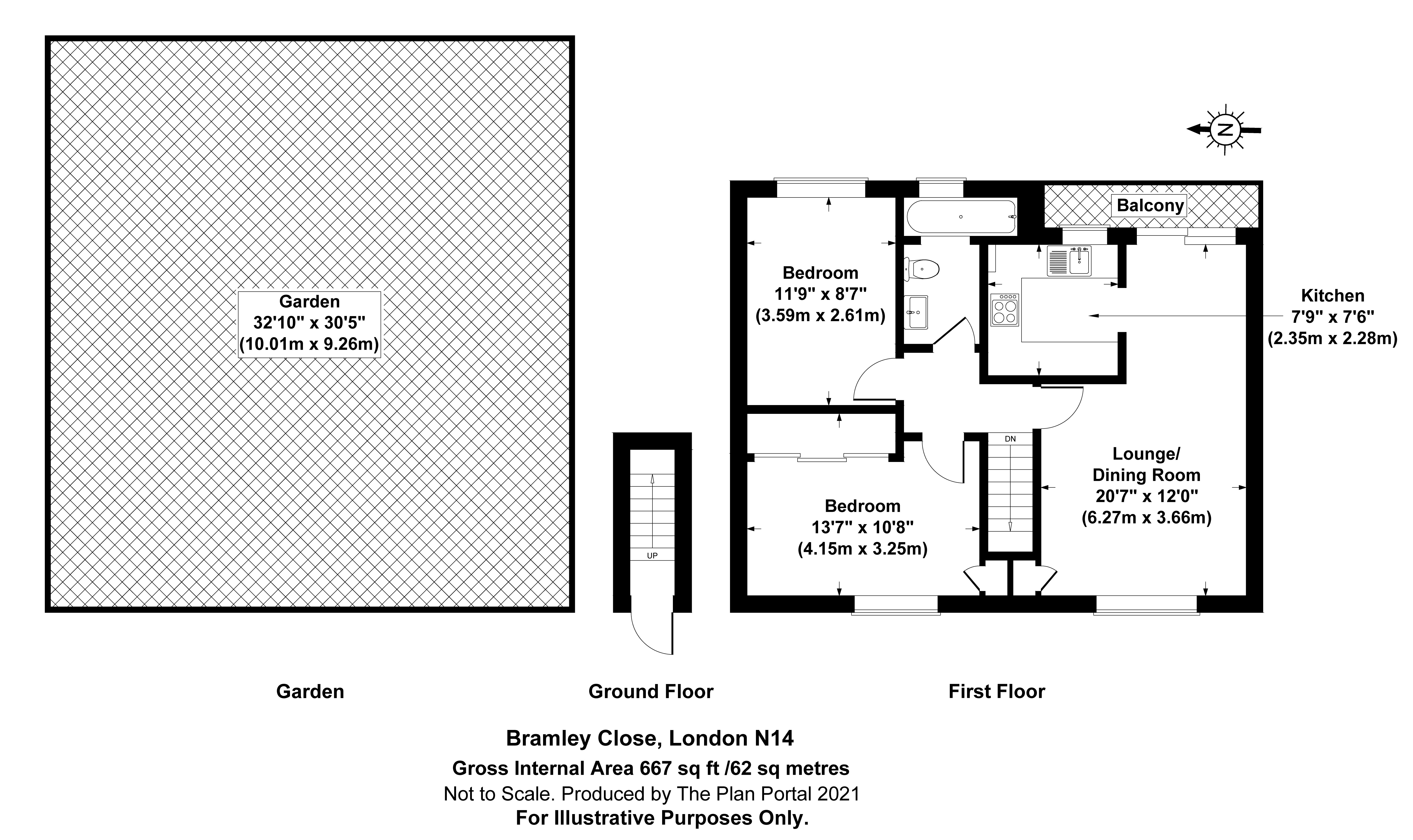 2 bed maisonette for sale in Bramley Close, Oakwood - Property Floorplan