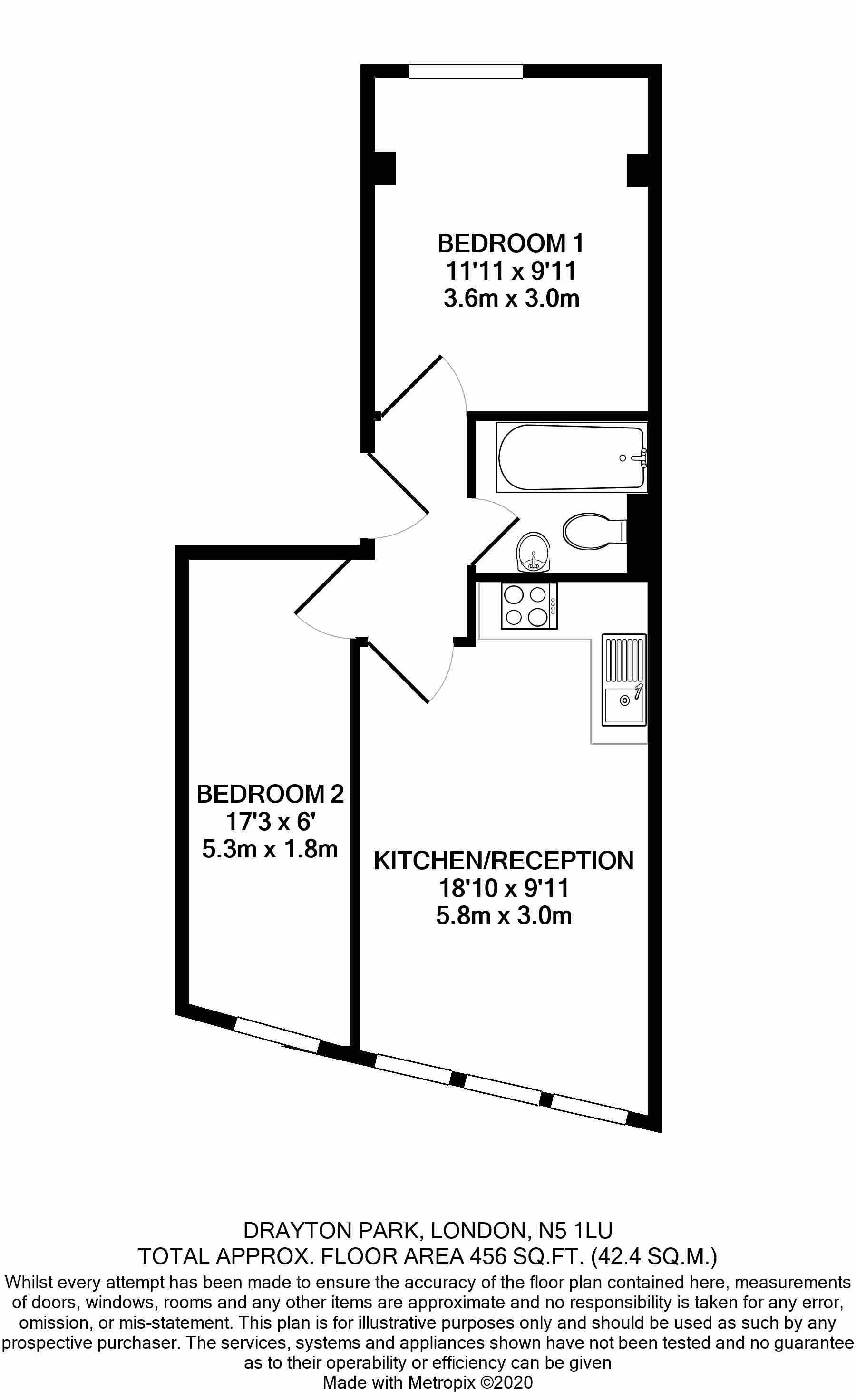 2 bed apartment to rent in Drayton Park, Arsenal - Property Floorplan