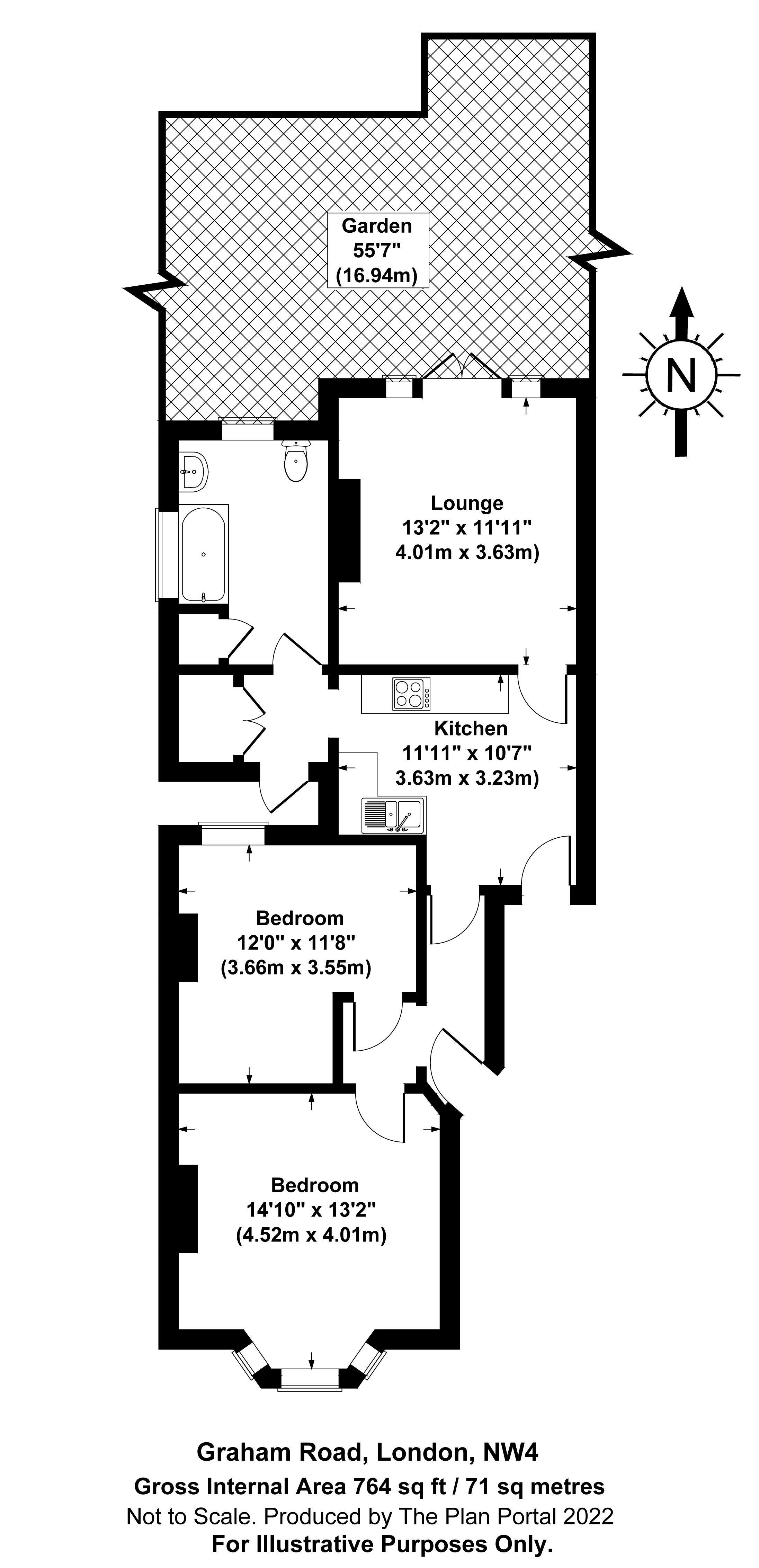 2 bed apartment to rent in Graham Road, Hendon - Property Floorplan