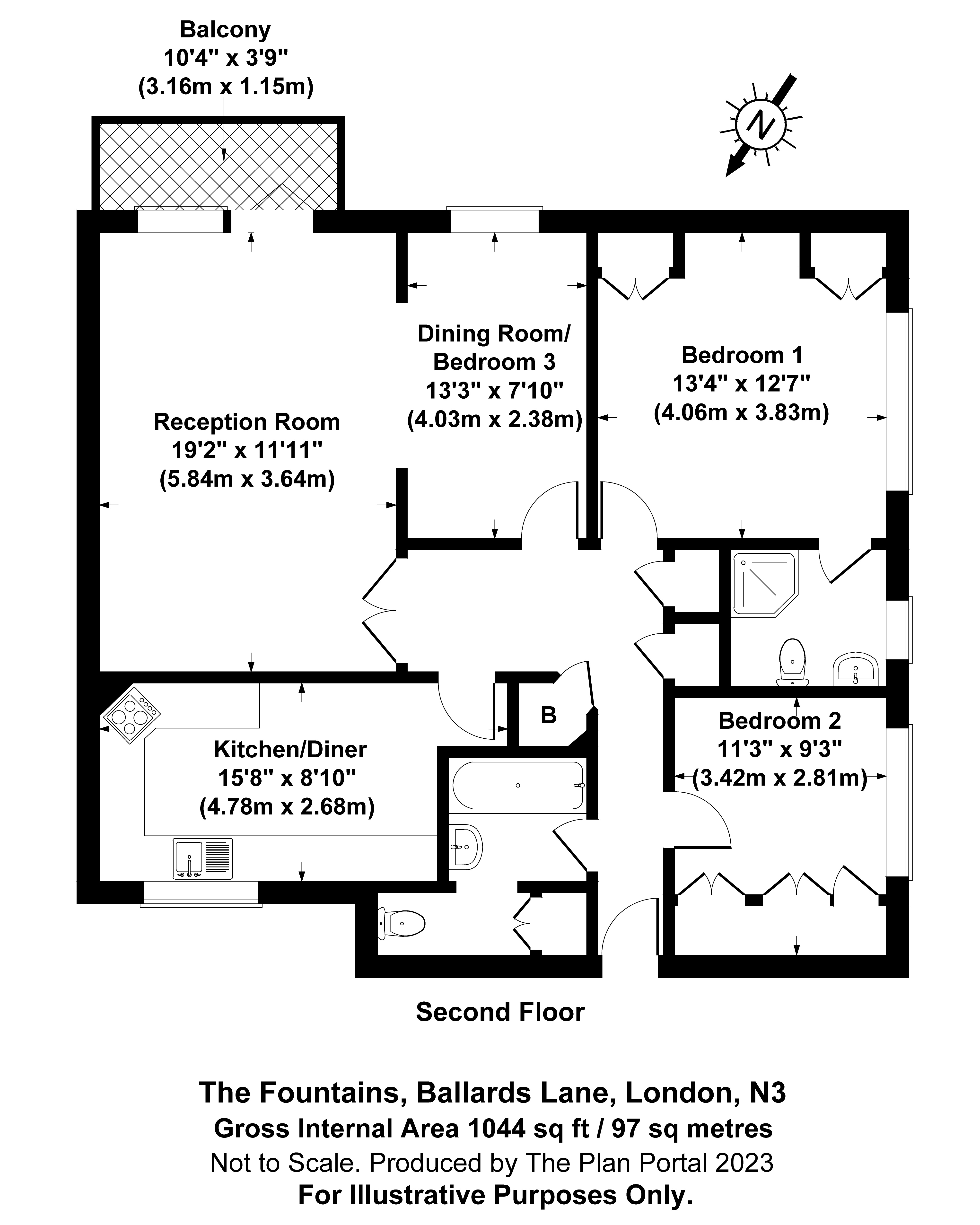 3 bed apartment for sale in Ballards Lane, Finchley - Property Floorplan