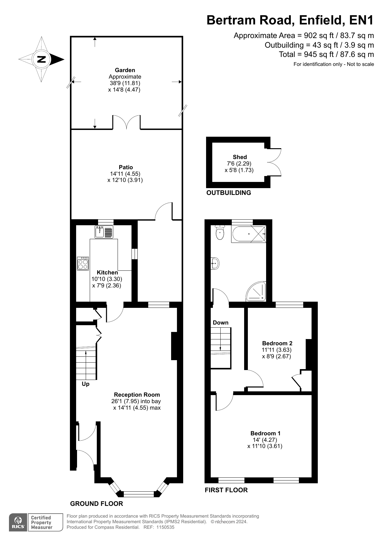 2 bed house for sale in Bertram Road, Bush Hill Park - Property Floorplan