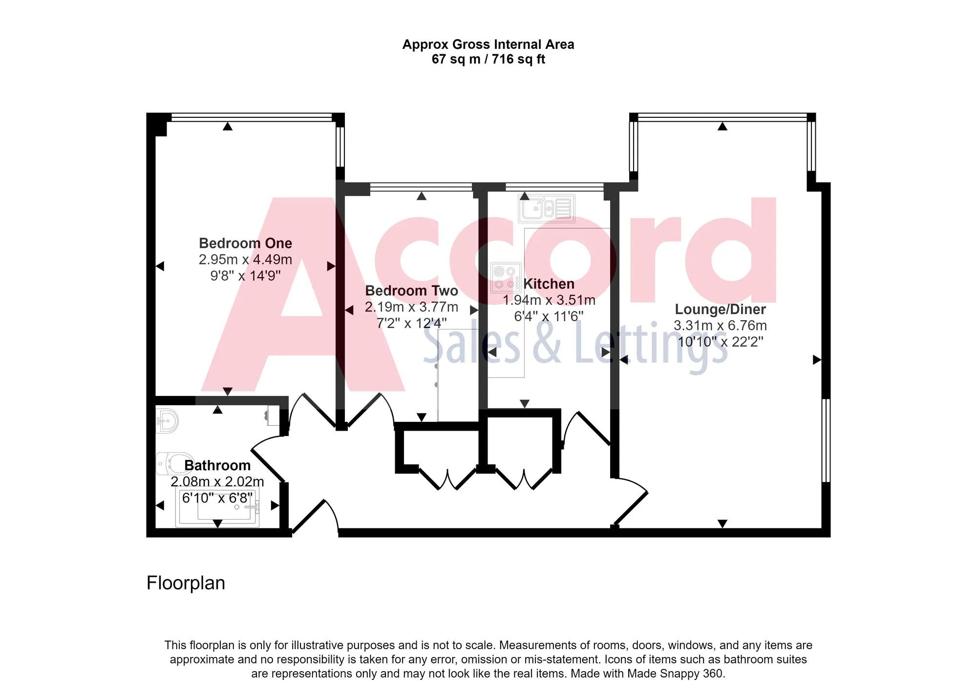 2 bed flat for sale in Winston Close, Romford - Property floorplan