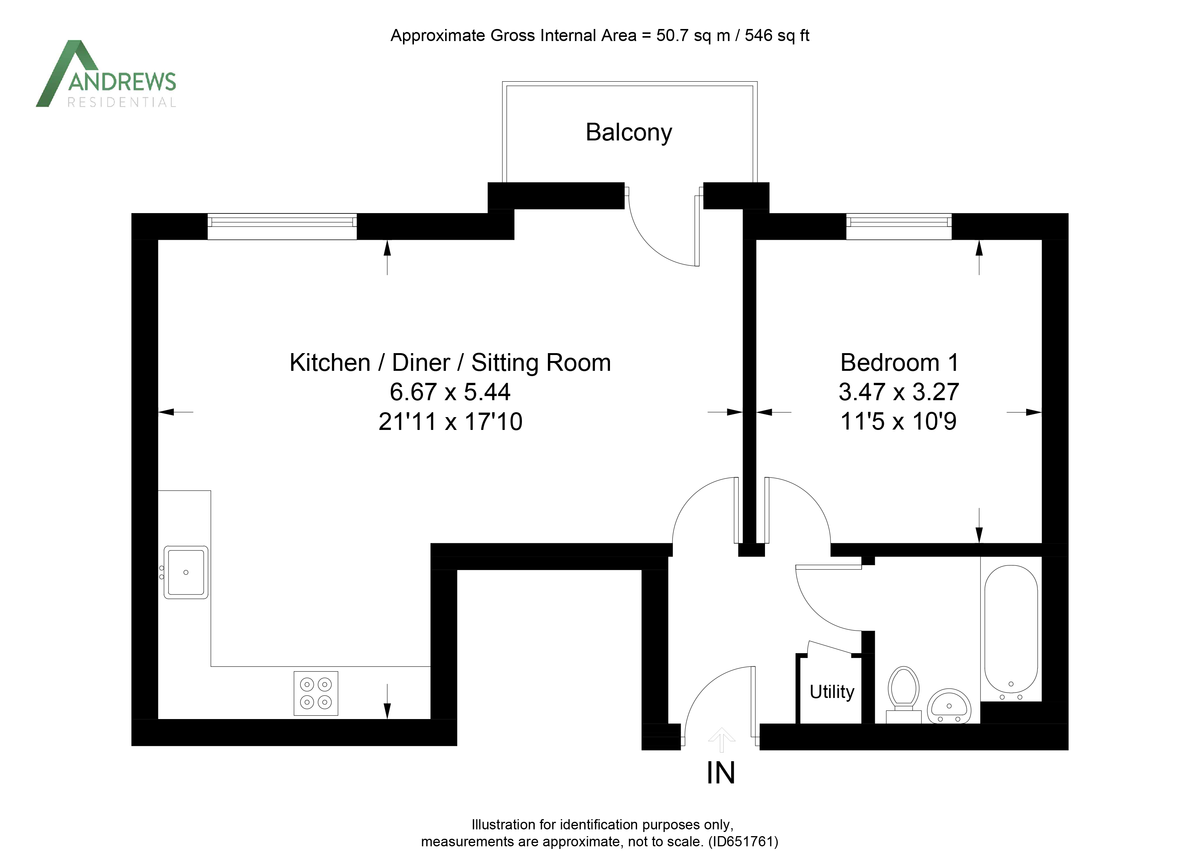 1 bed apartment to rent in Long Lane, Uxbridge - Property Floorplan