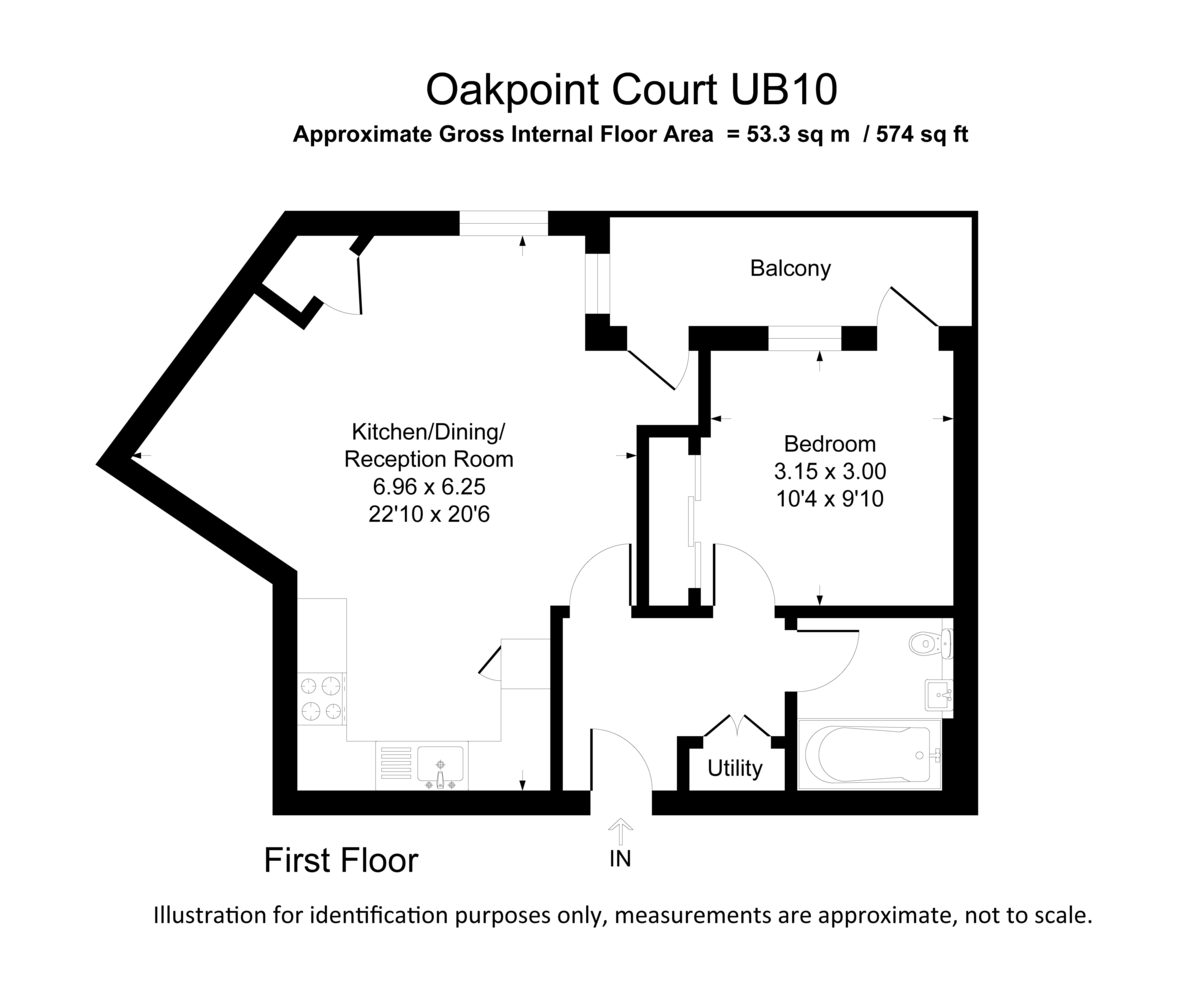 1 bed flat for sale in Sutton Court Road, Uxbridge - Property Floorplan