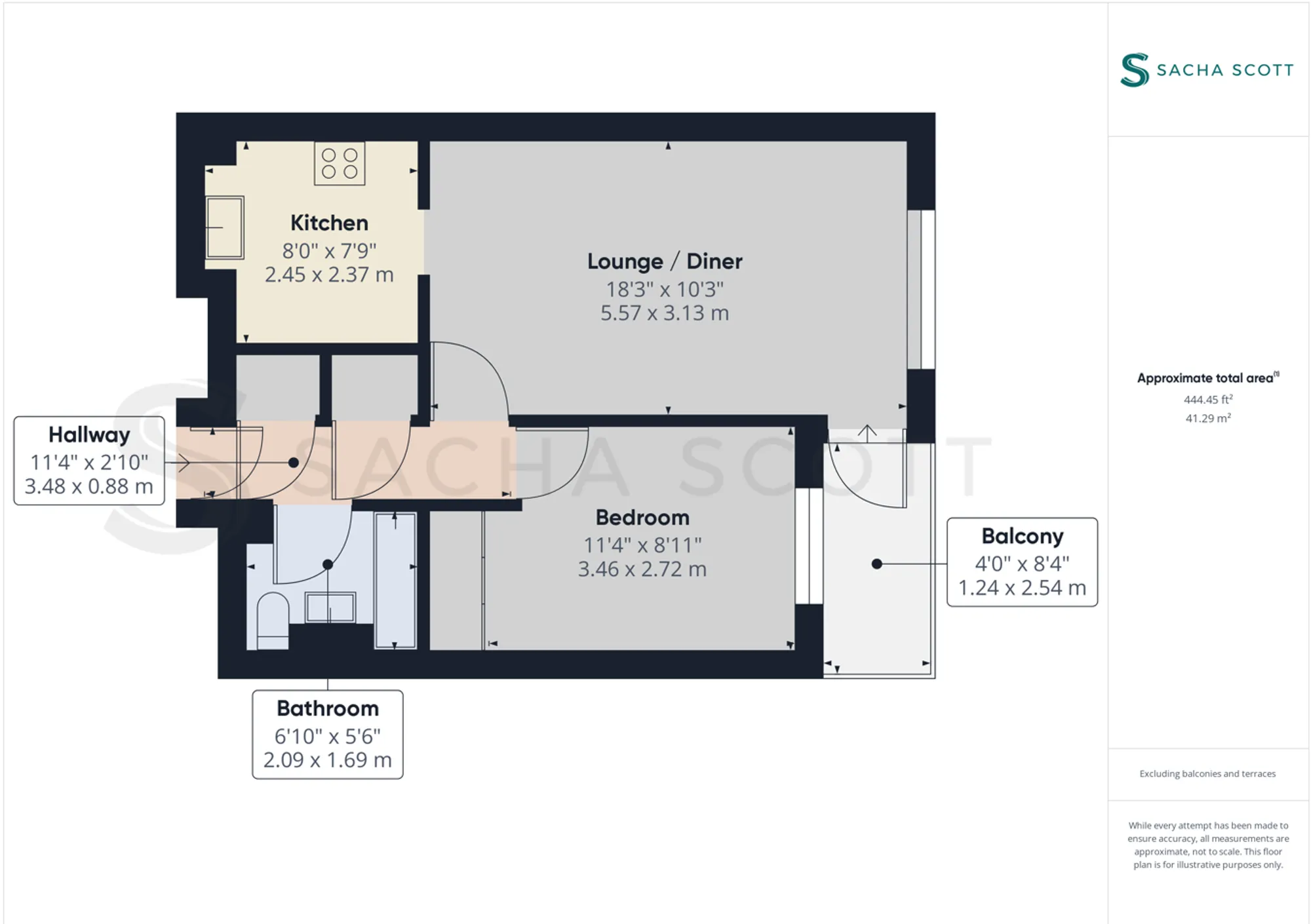 1 bed apartment for sale in Worcester Road, Sutton - Property Floorplan