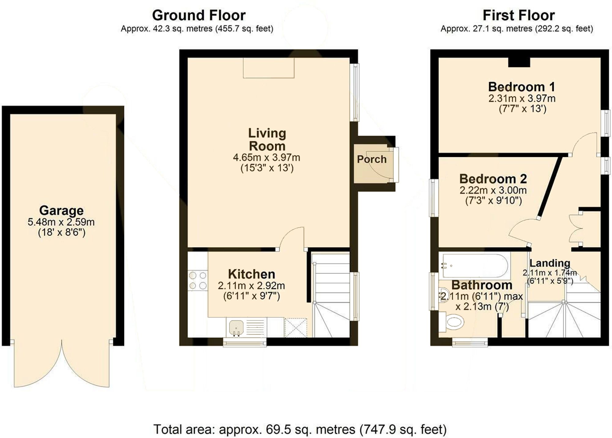 2 bed semi-detached cottage for sale in Ash Lane, Stratford-Upon-Avon - Property floorplan