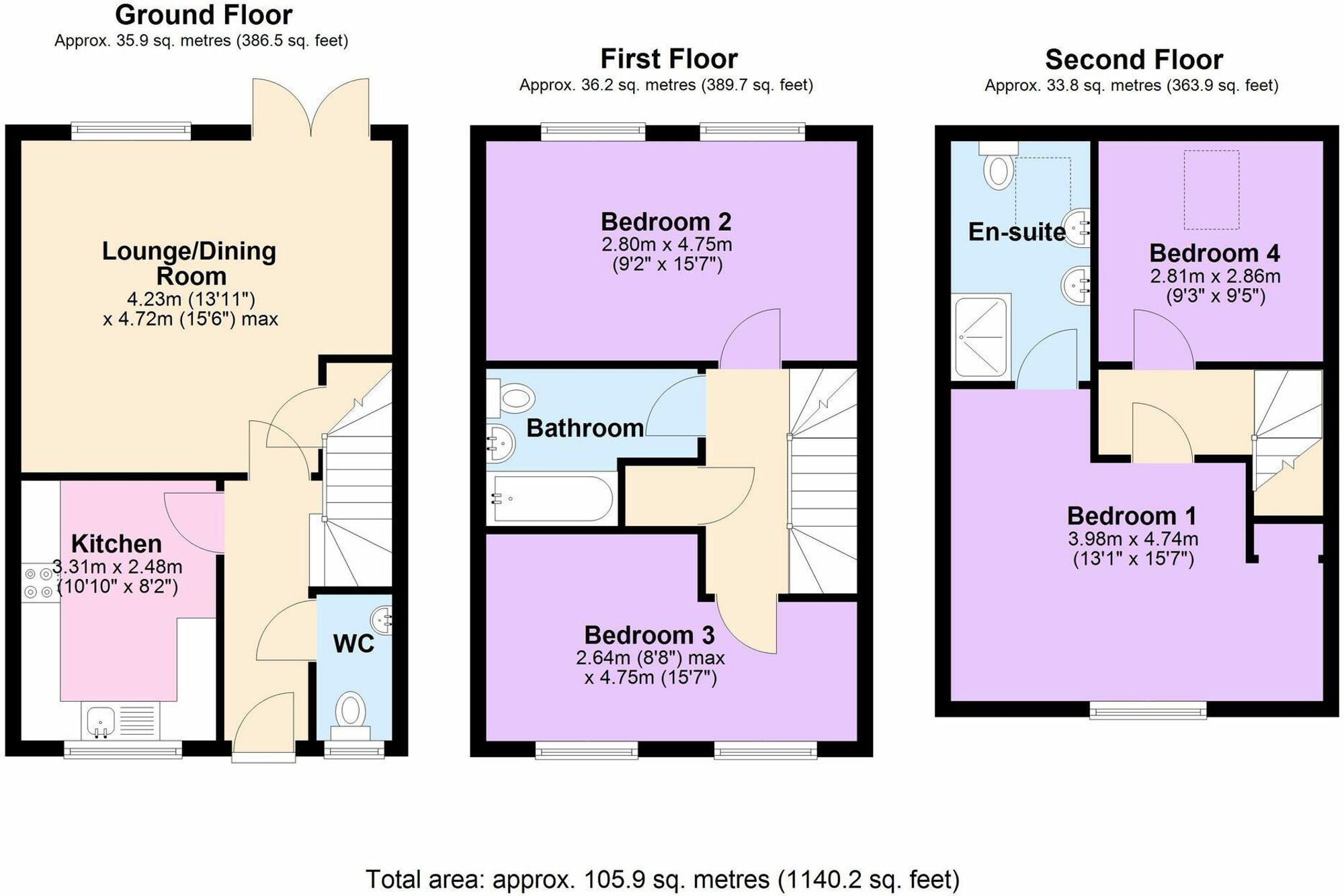 4 bed terraced town house for sale in Wordsworth Avenue, Stratford-Upon-Avon - Property floorplan