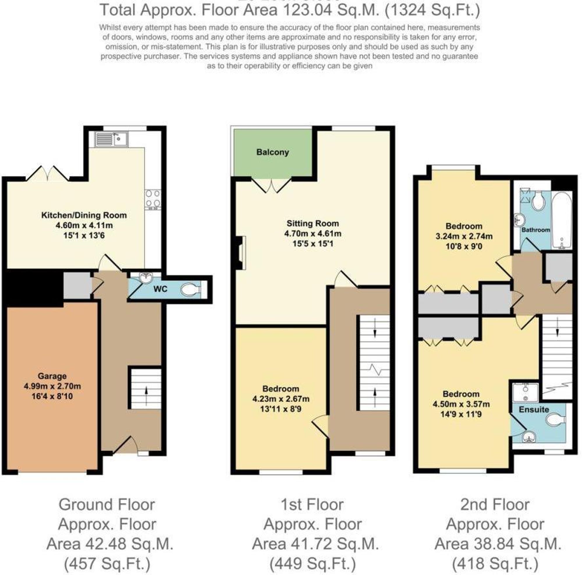 3 bed terraced town house for sale in Lock Close, Stratford-Upon-Avon - Property floorplan