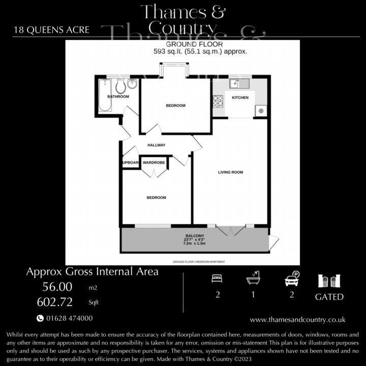 2 bed apartment for sale in Queens Road, High Wycombe - Property floorplan