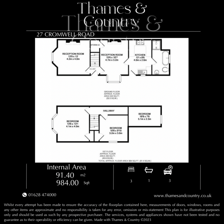 3 bed semi-detached house to rent in Cromwell Road, High Wycombe - Property floorplan