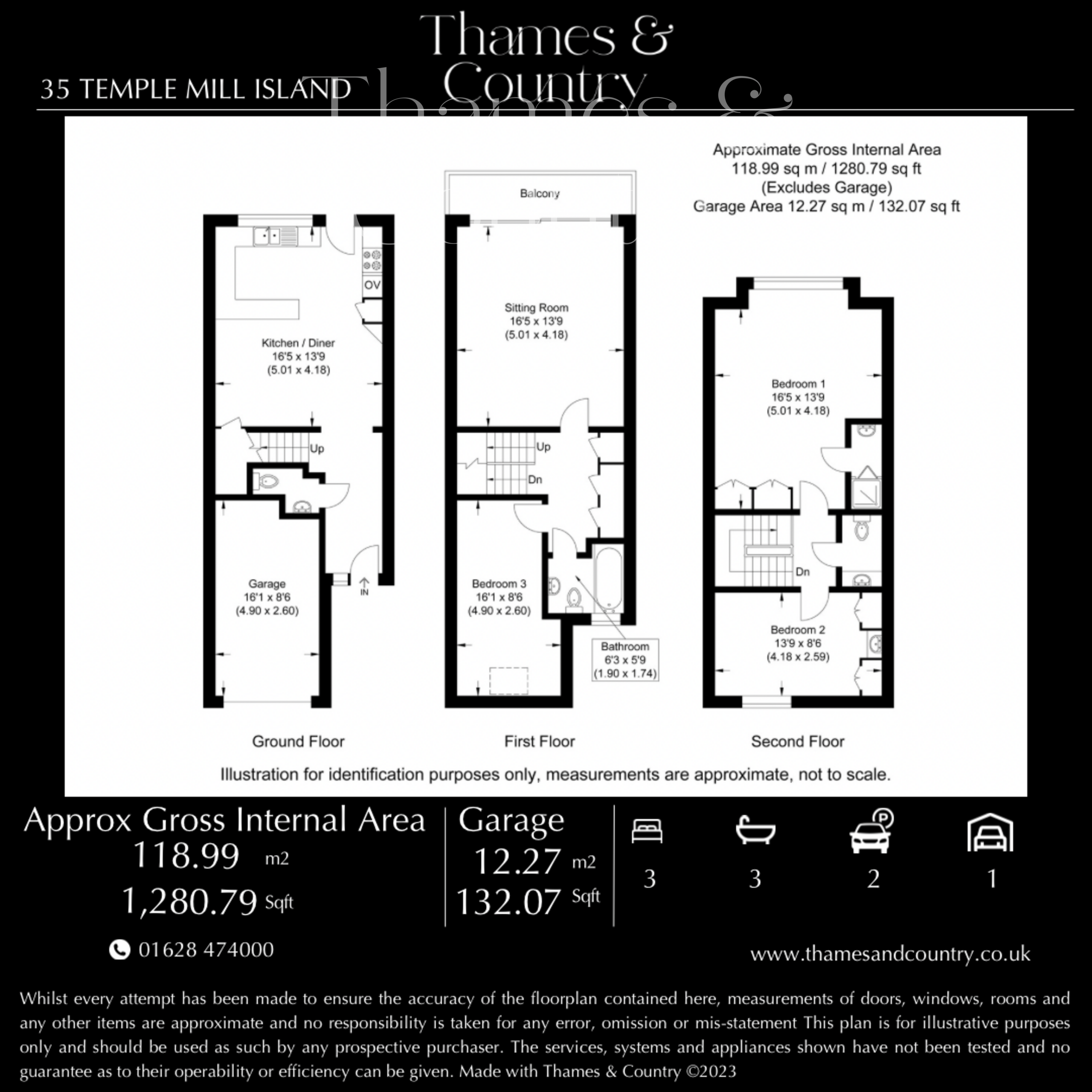 3 bed town house for sale in Bisham, Marlow - Property floorplan