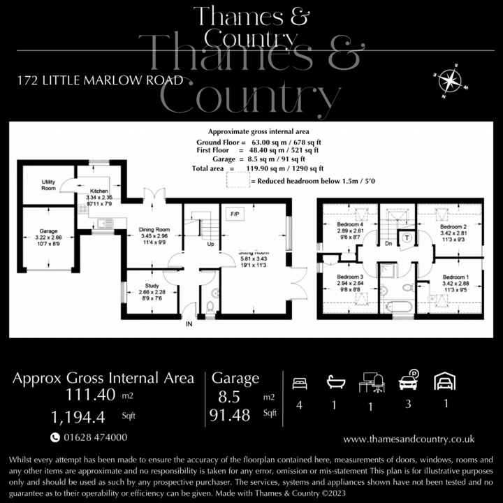 4 bed link detached house for sale in Little Marlow Road, Marlow - Property floorplan