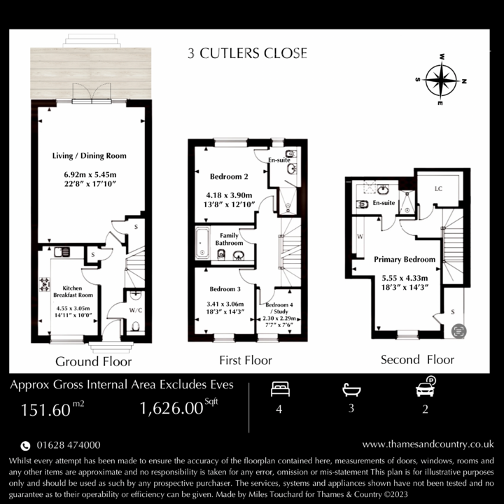 4 bed town house for sale in Cutlers Close, Maidenhead - Property floorplan