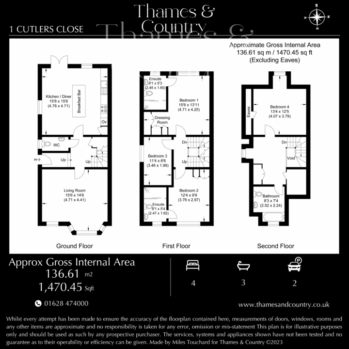 4 bed semi-detached house for sale in Cutlers Close, Maidenhead - Property floorplan