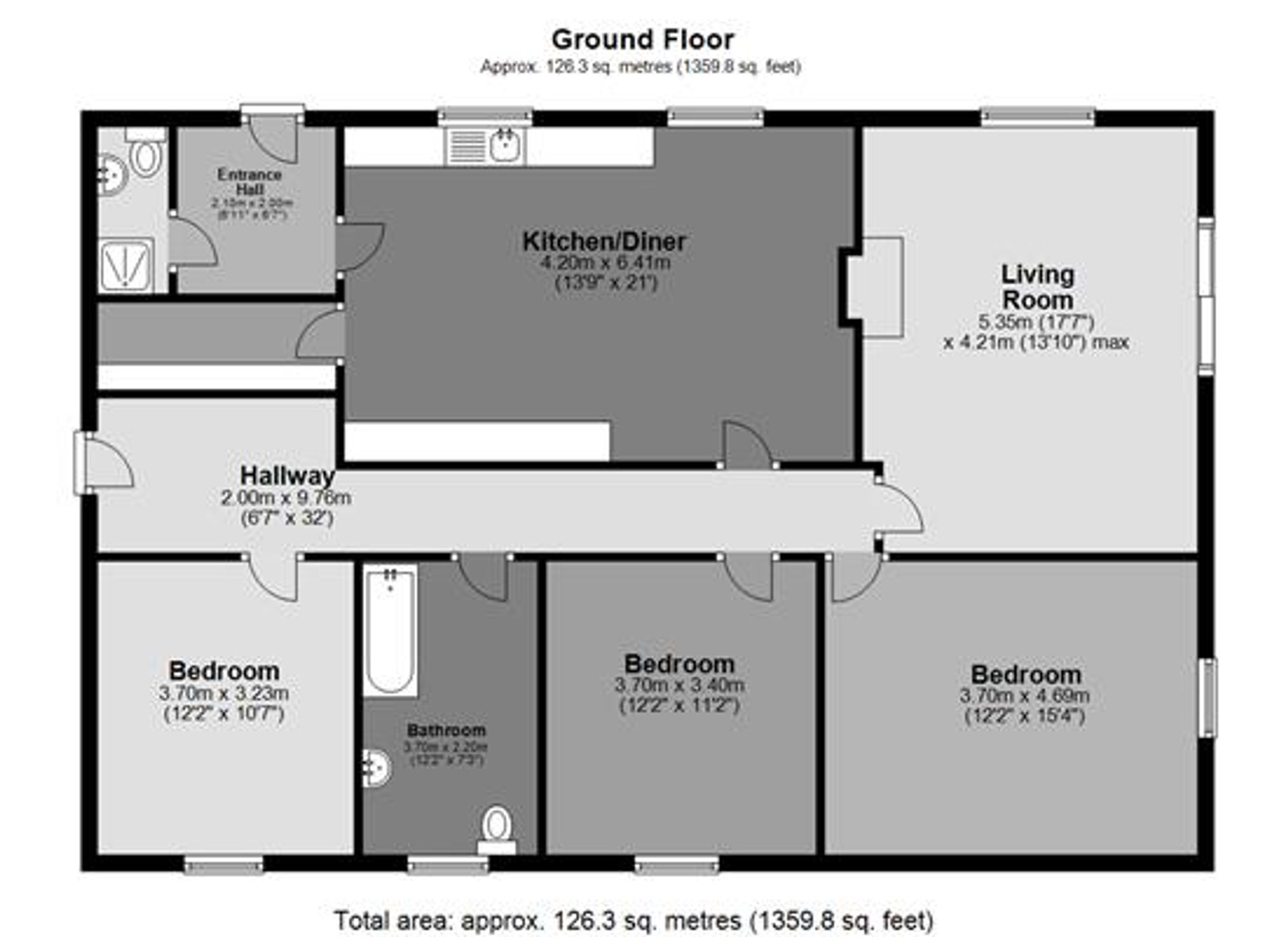 3 bed detached bungalow to rent in Cheriton Fitzpaine, Crediton - Property floorplan