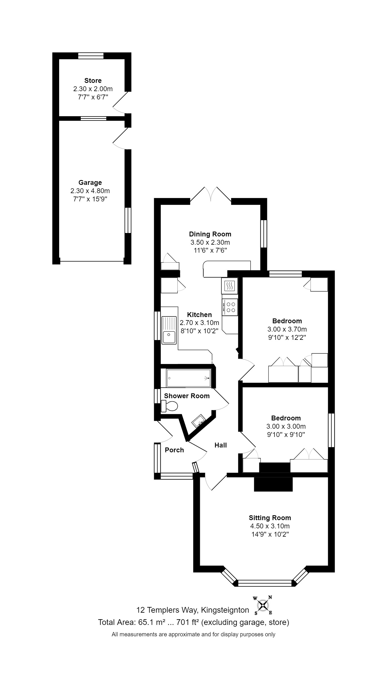 2 bed bungalow for sale in Templers Way, Kingsteignton - Property floorplan