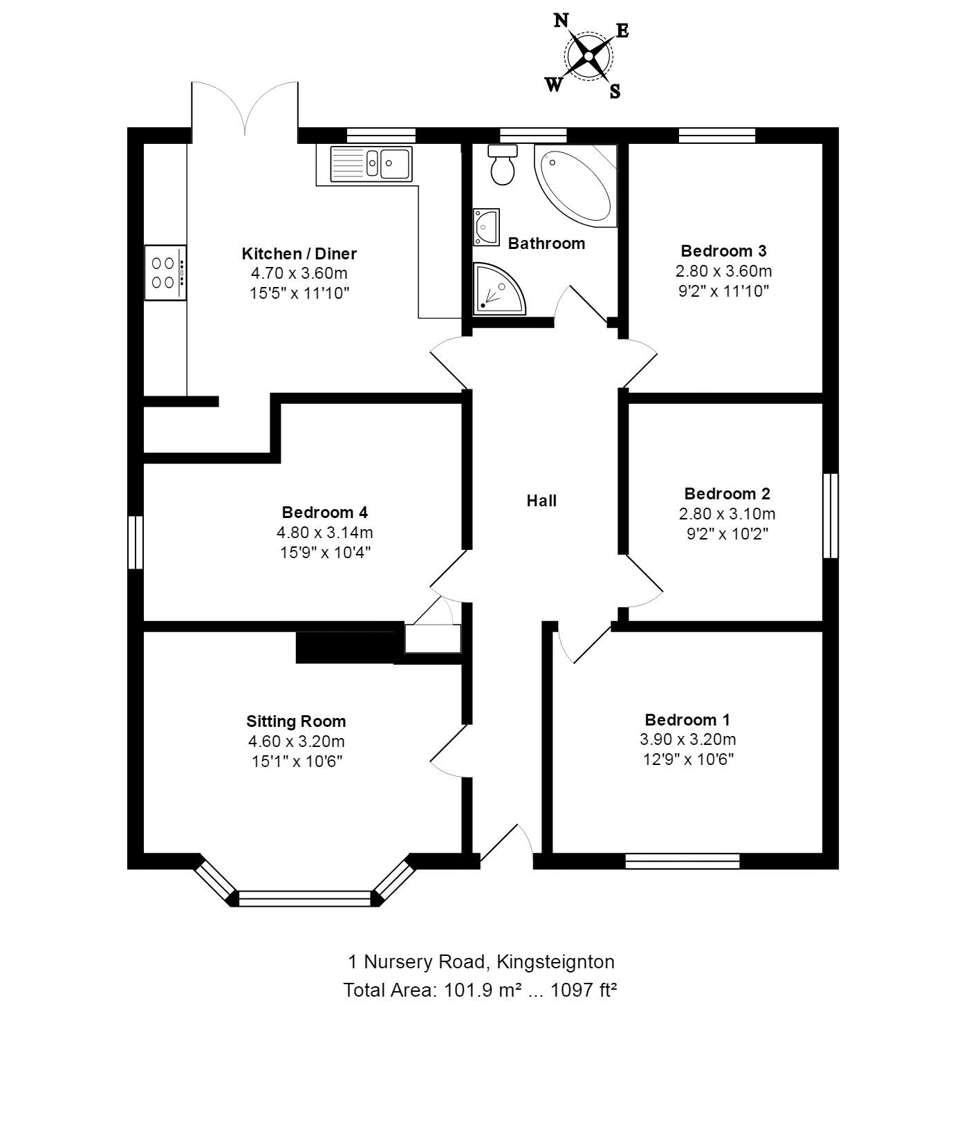 4 bed bungalow for sale in Nursery Road, Kingsteignton - Property floorplan