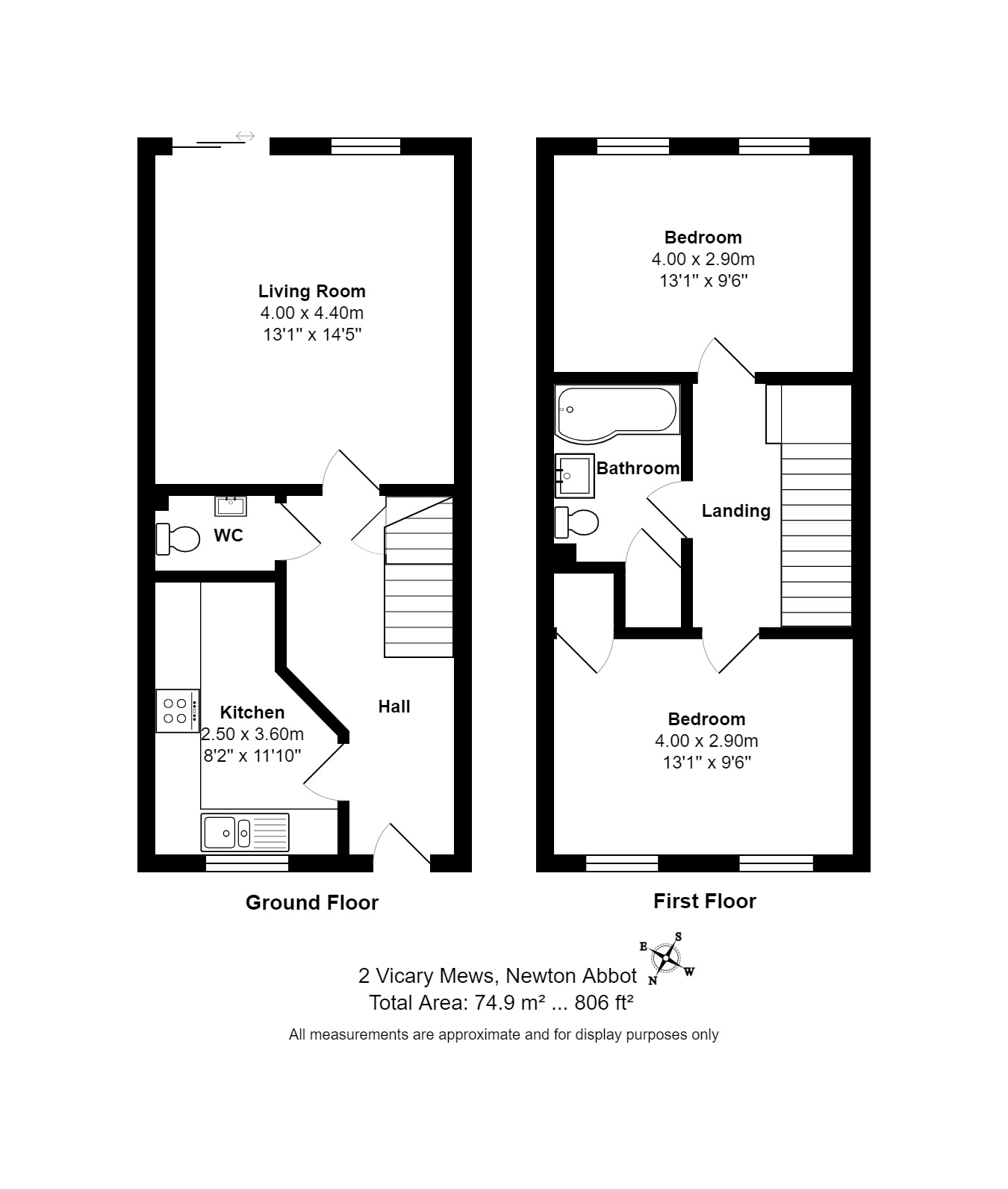2 bed terraced house to rent in St Annes Court, Newton Abbot - Property floorplan