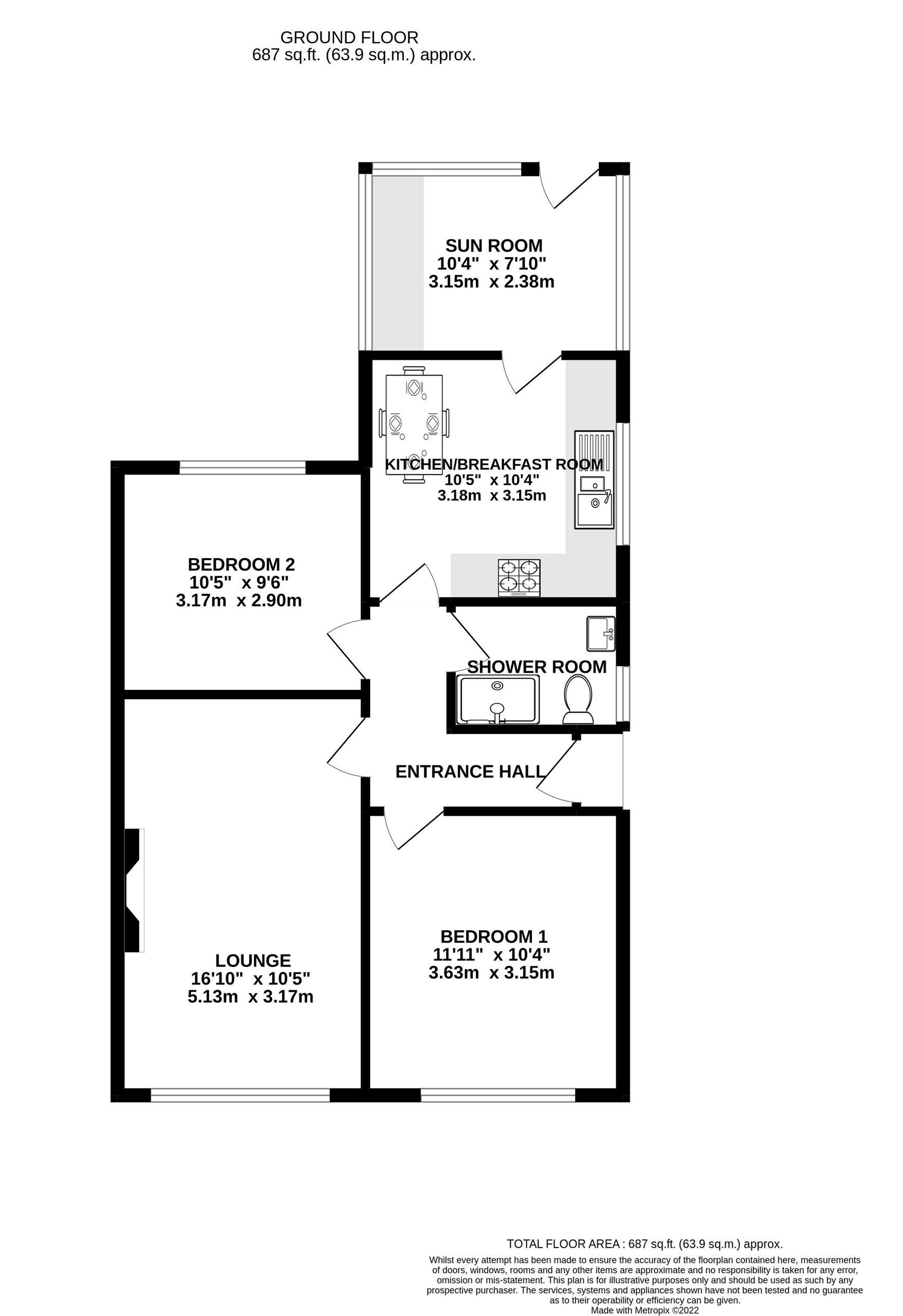 2 bed semi-detached bungalow for sale in Kingsteignton, Newton Abbot - Property floorplan