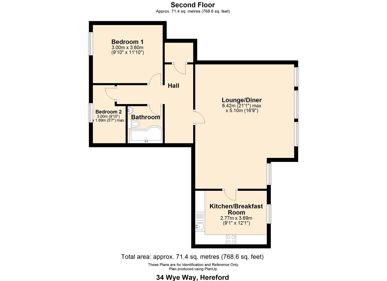 2 bed apartment for sale in Wye Way, Hereford - Property floorplan