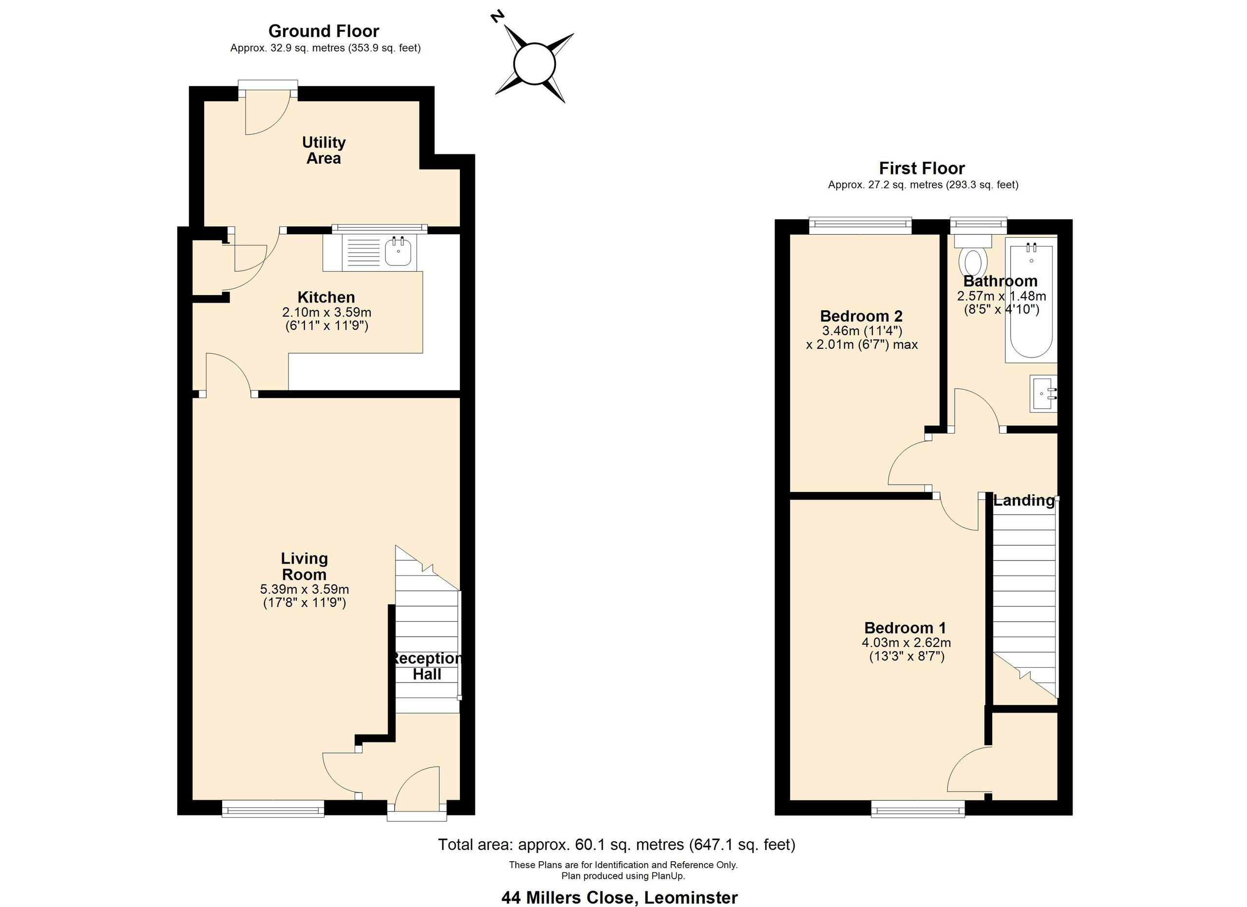 2 bed terraced house for sale in Millers Close, Leominster - Property floorplan