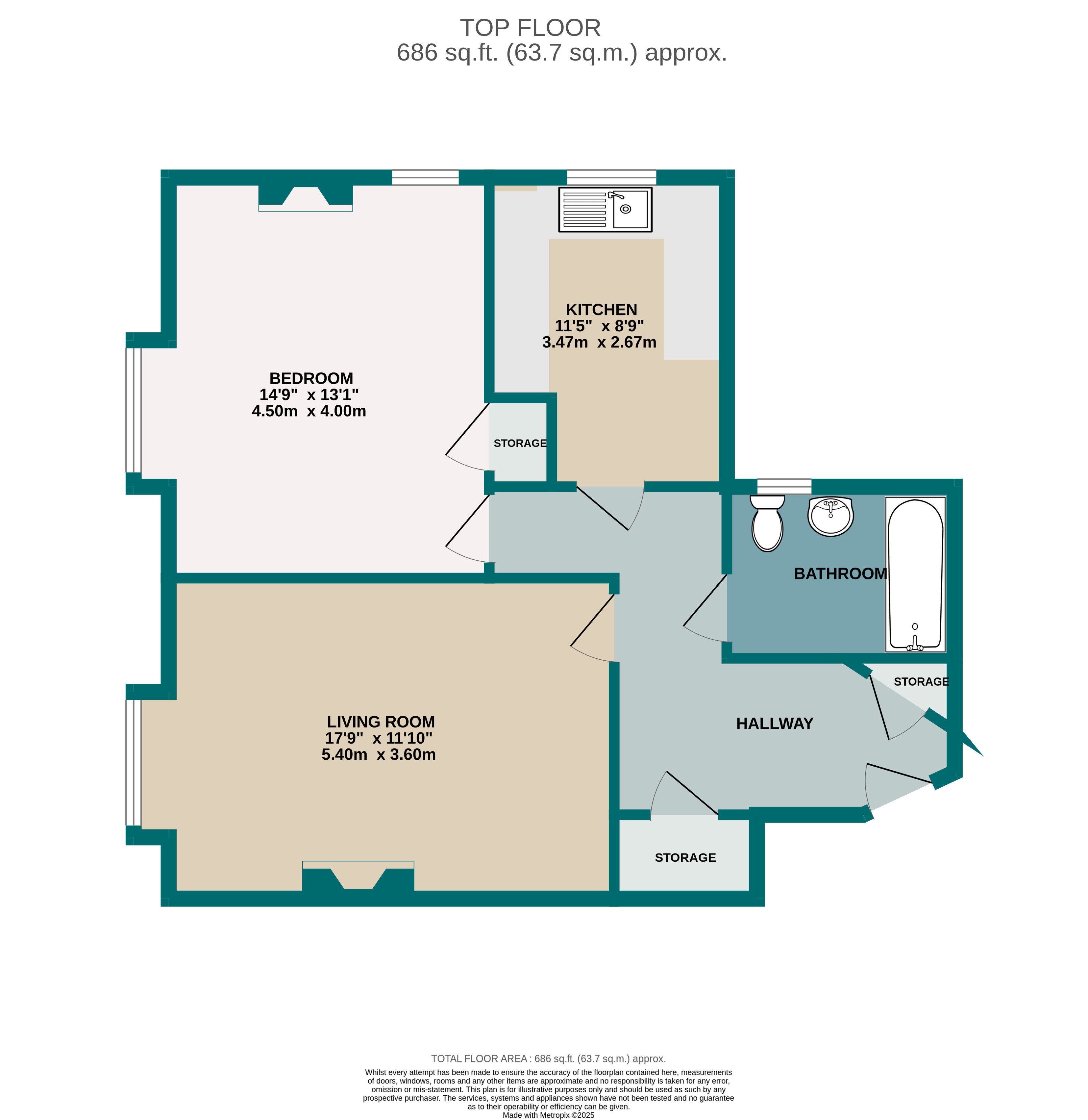 1 bed flat to rent in Parsonage Road, Bournemouth - Property floorplan