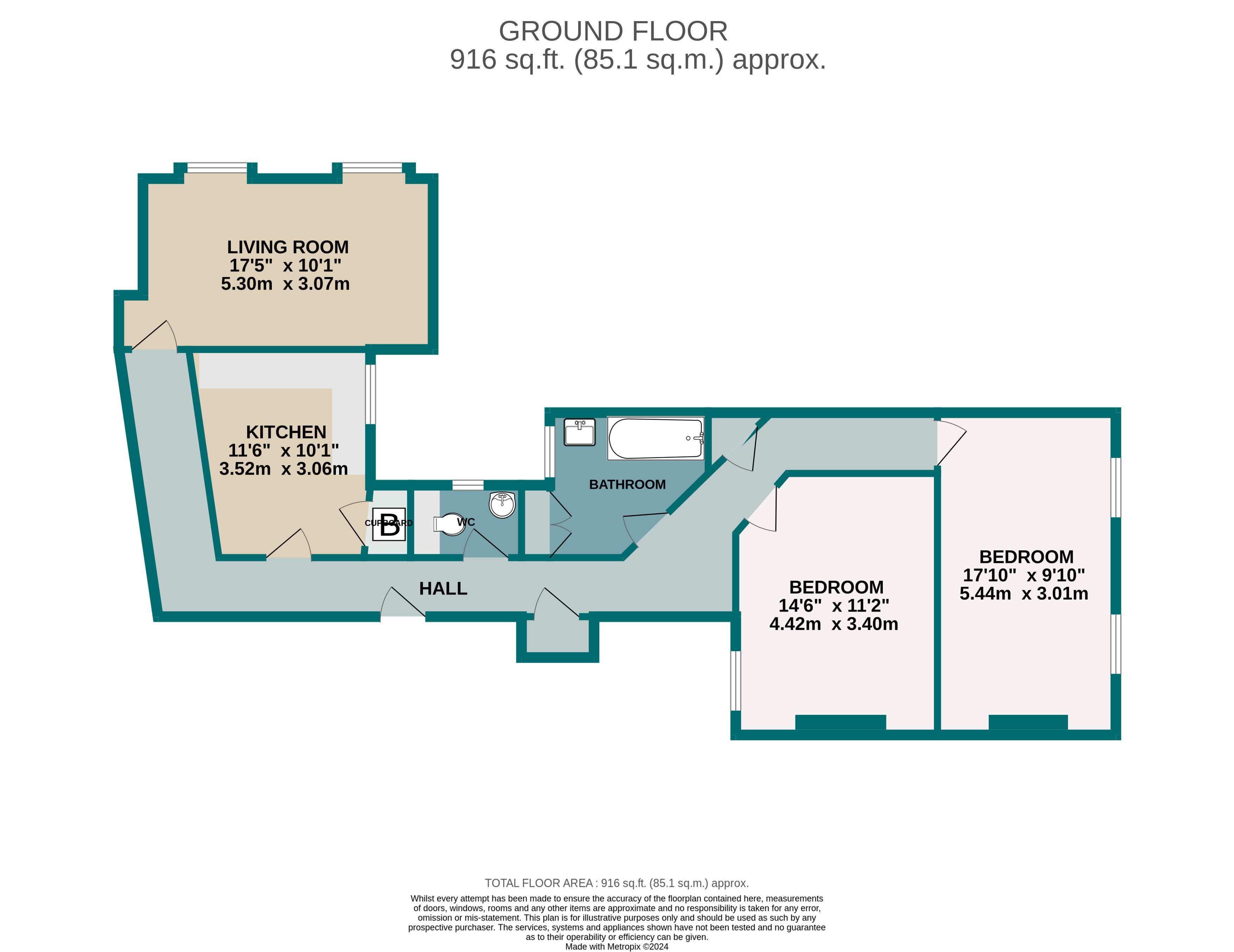 2 bed flat to rent in Richmond Hill, Bournemouth - Property floorplan