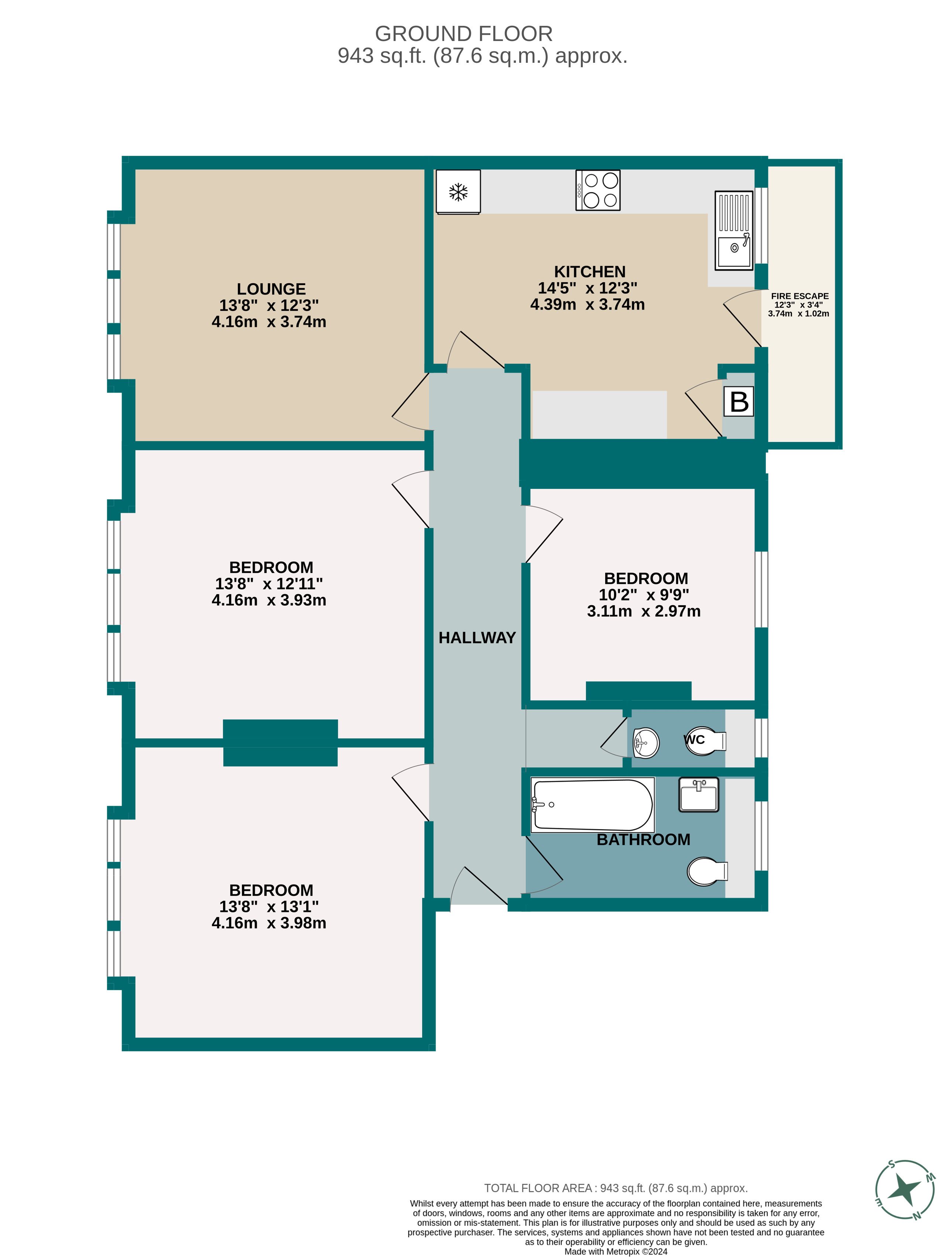 3 bed flat to rent in Richmond Hill, Bournemouth - Property floorplan