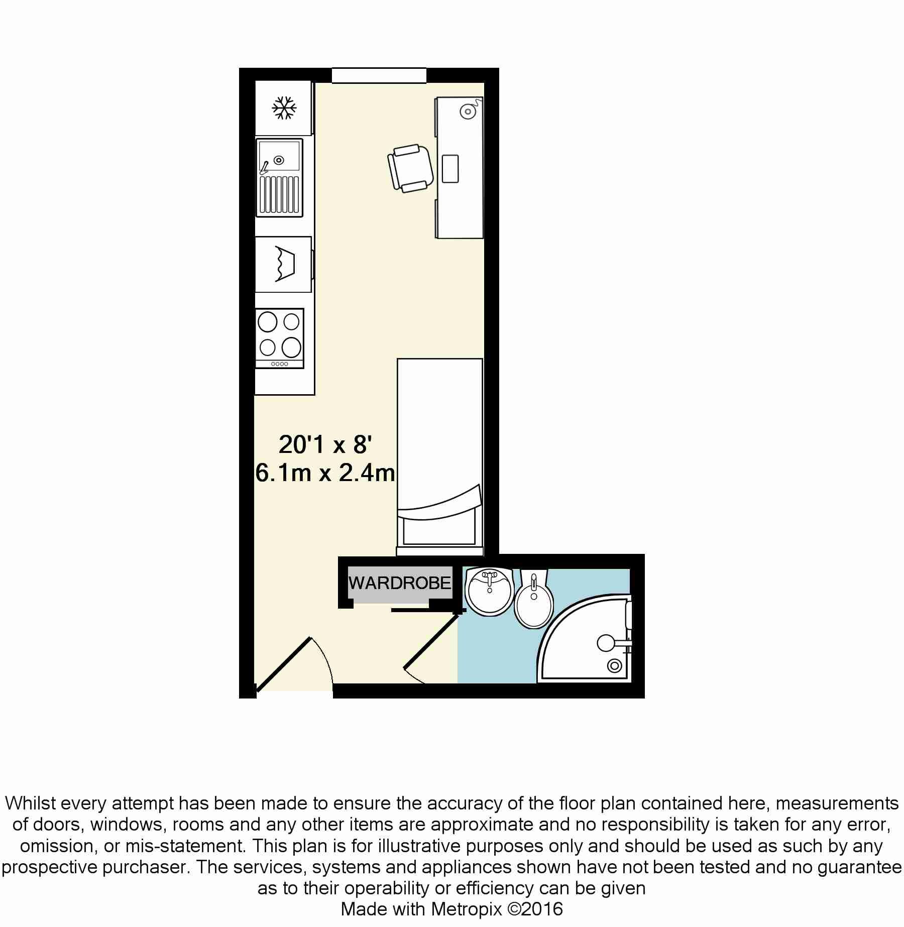 Studio flat to rent in Old Christchurch Road, Bournemouth - Property floorplan