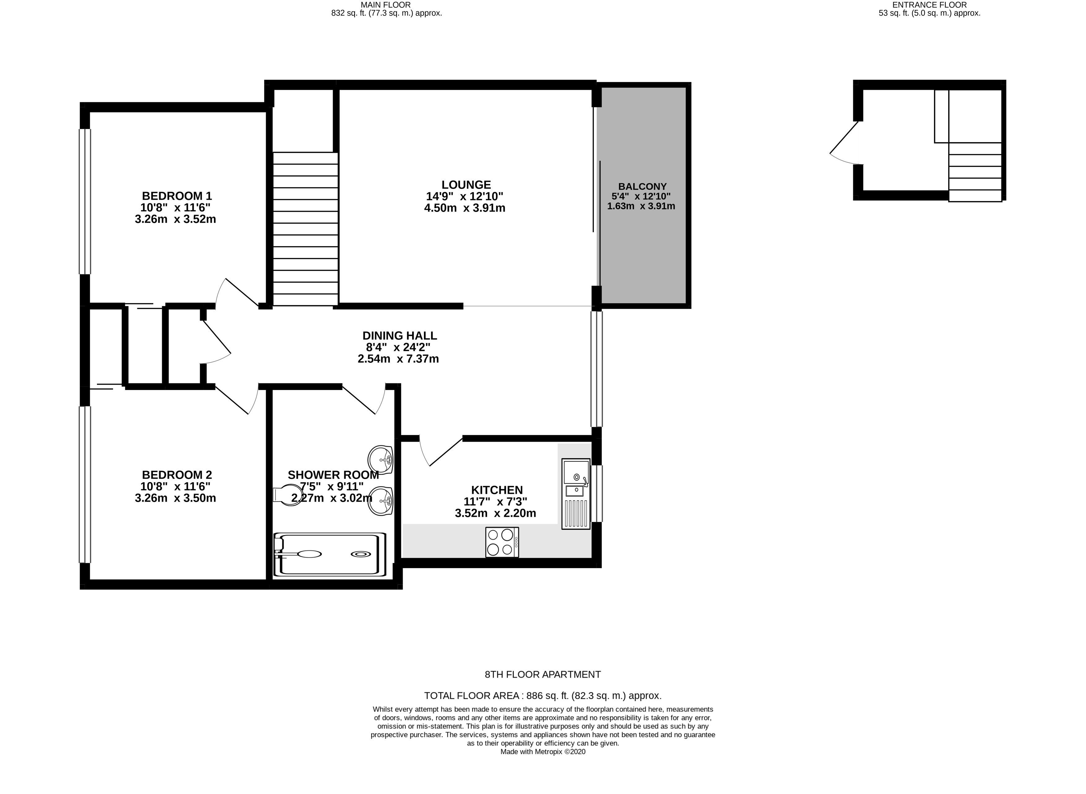 2 bed flat to rent in West Cliff Road, Bournemouth - Property floorplan