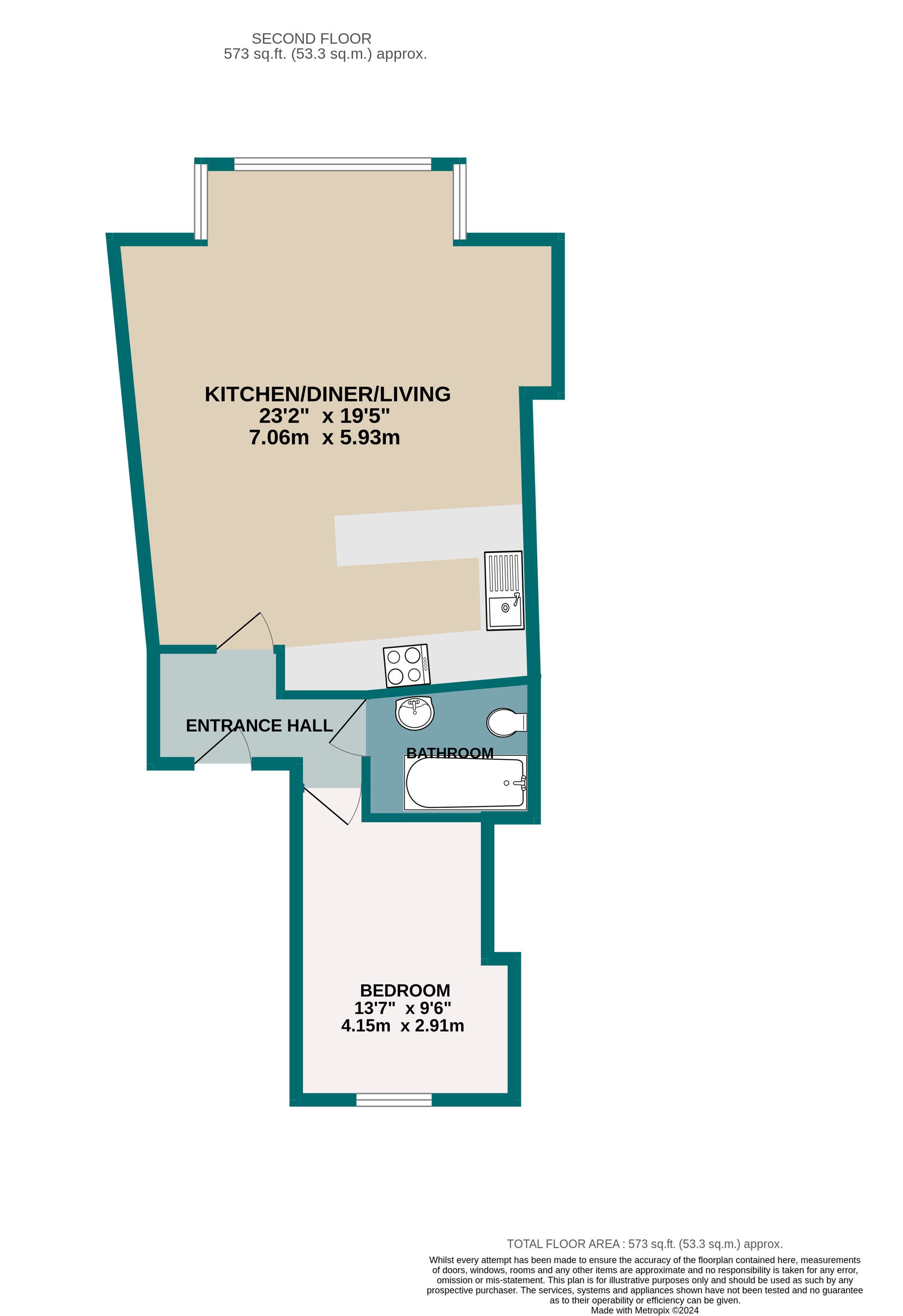 1 bed flat to rent in Albert Road, Bournemouth - Property floorplan