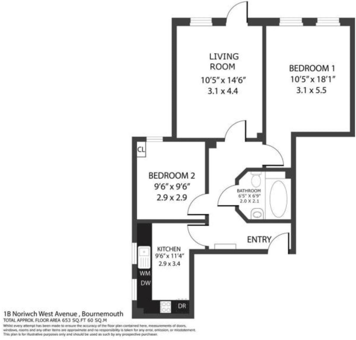 2 bed flat to rent in Norwich Avenue West, Westbourne - Property floorplan