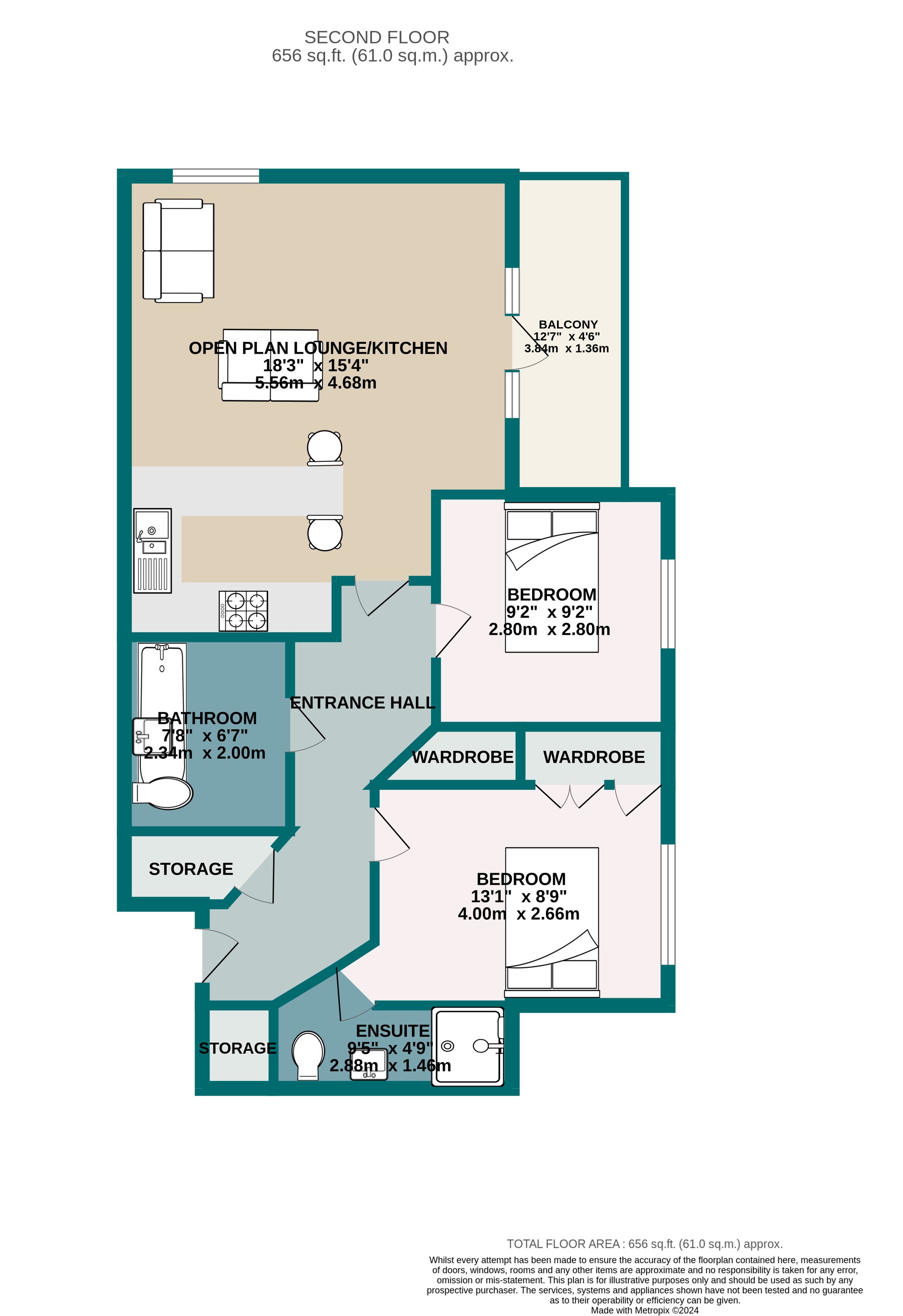 2 bed flat to rent in Wimborne Road, Bournemouth - Property floorplan