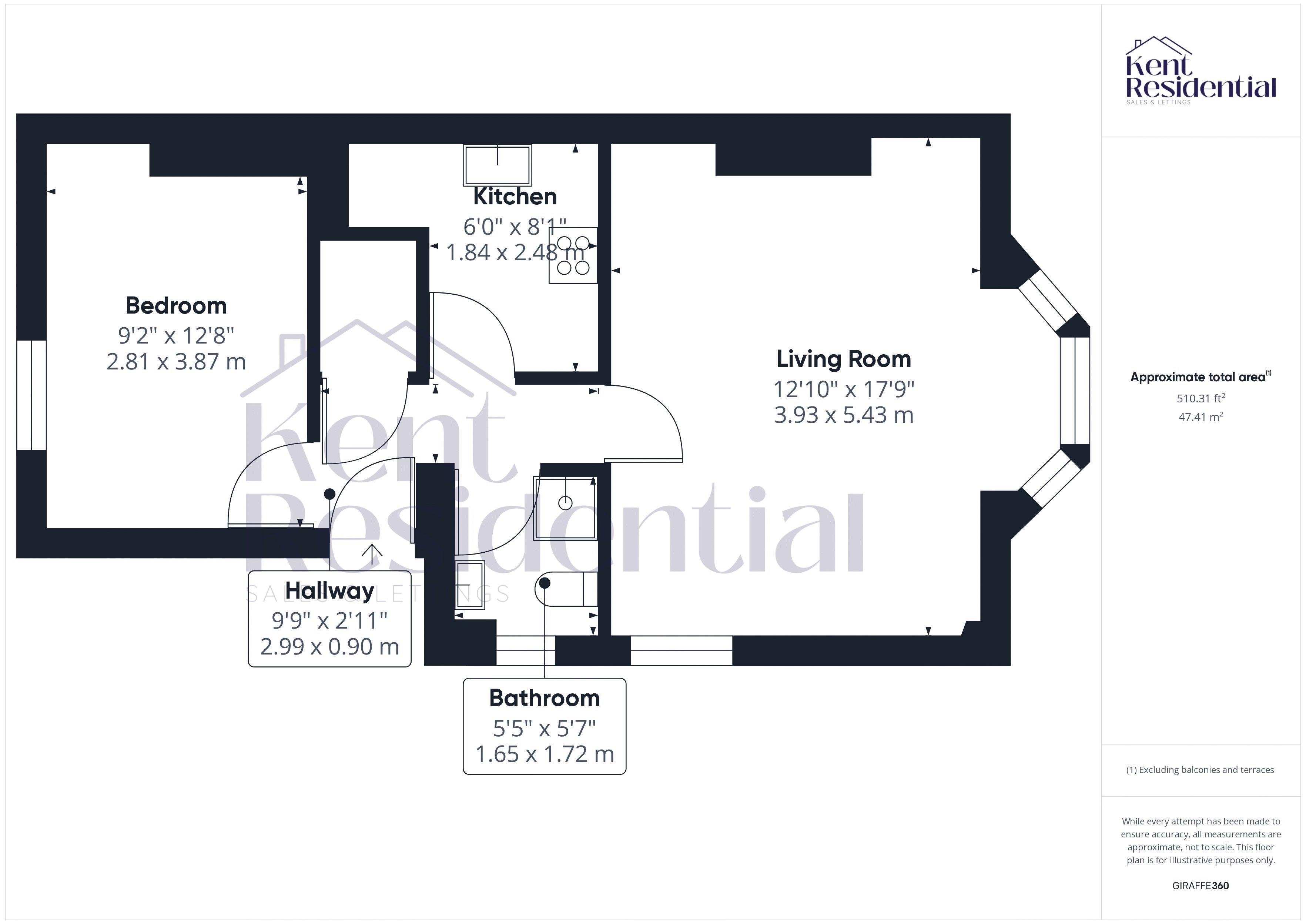 1 bed flat to rent in Ashford Road, Maidstone - Property floorplan